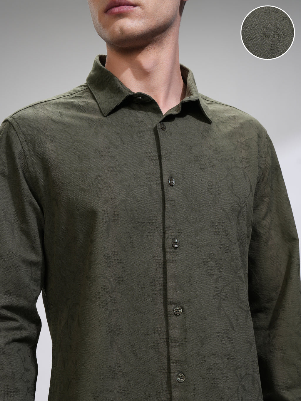Highlander Men Green Self Design Slim Fit Casual Shirt - Green - Image 5