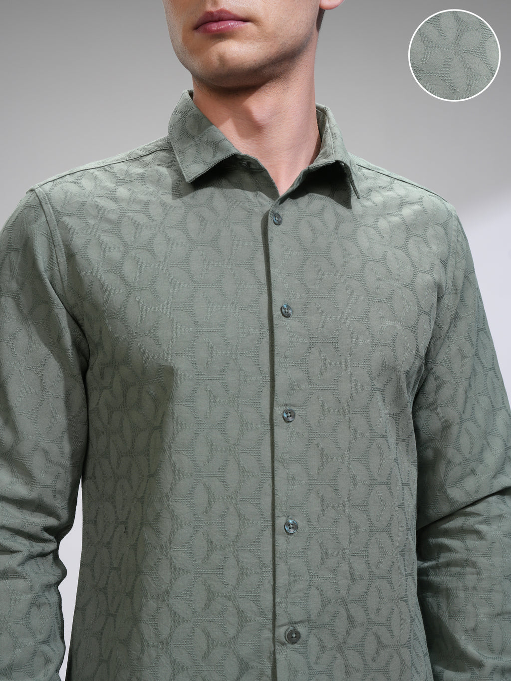 Highlander Men Green Self Design Slim Fit Casual Shirt - Green - Image 5