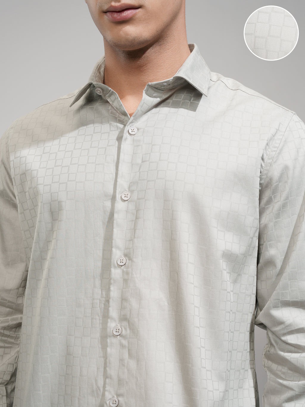 Highlander Men Grey Self Design Slim Fit Casual Shirt - Grey - Image 5
