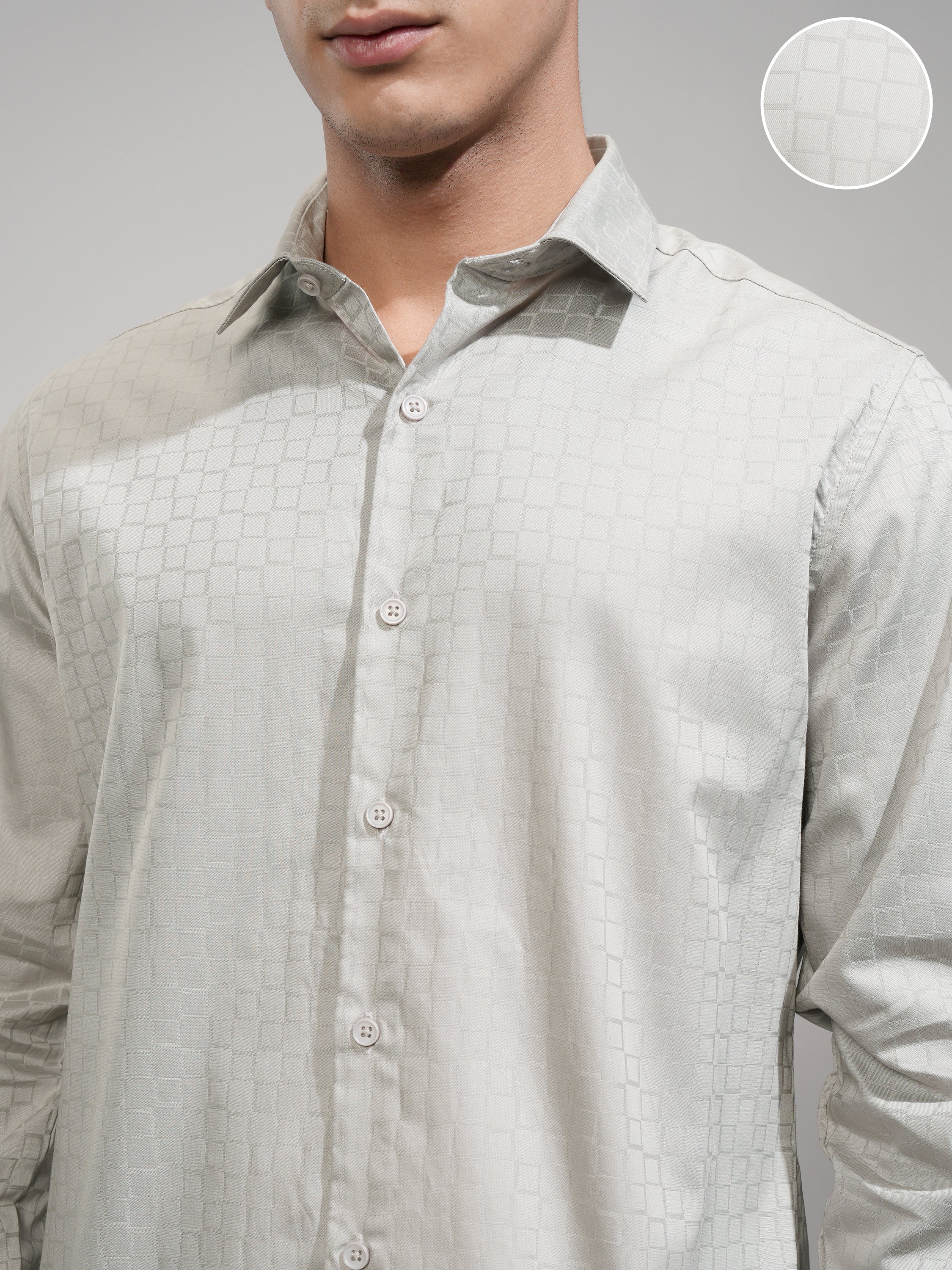 Highlander Men Grey Self Design Slim Fit Casual Shirt - Grey - Image 5