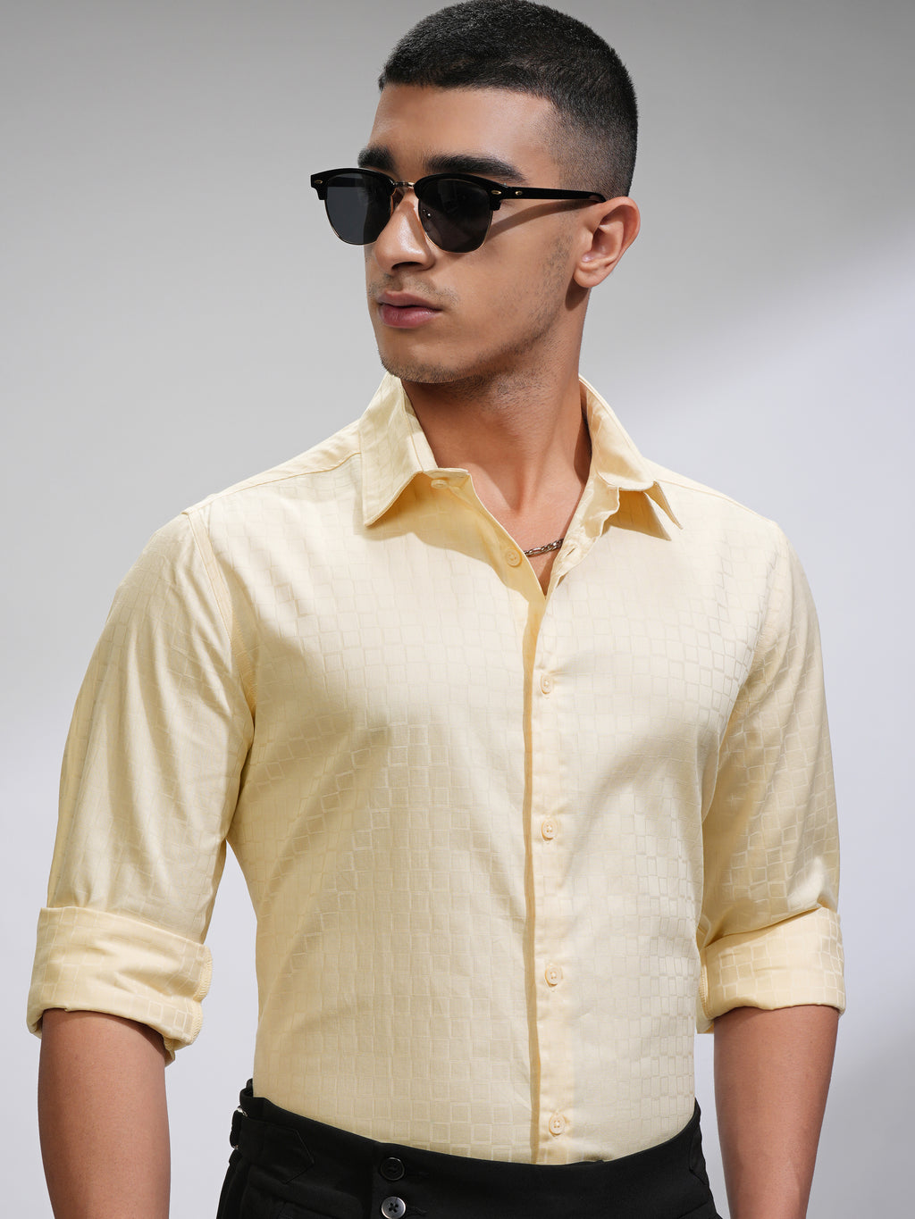 Highlander Men Cream Textured Slim Fit Casual Shirt - Cream - Image 1