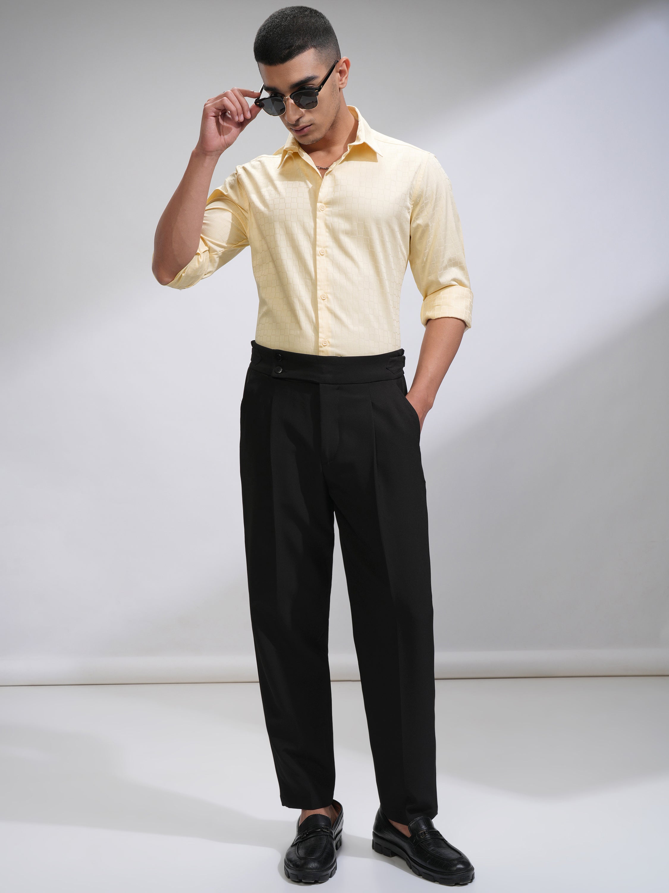 Highlander Men Cream Textured Slim Fit Casual Shirt - Cream - Image 2