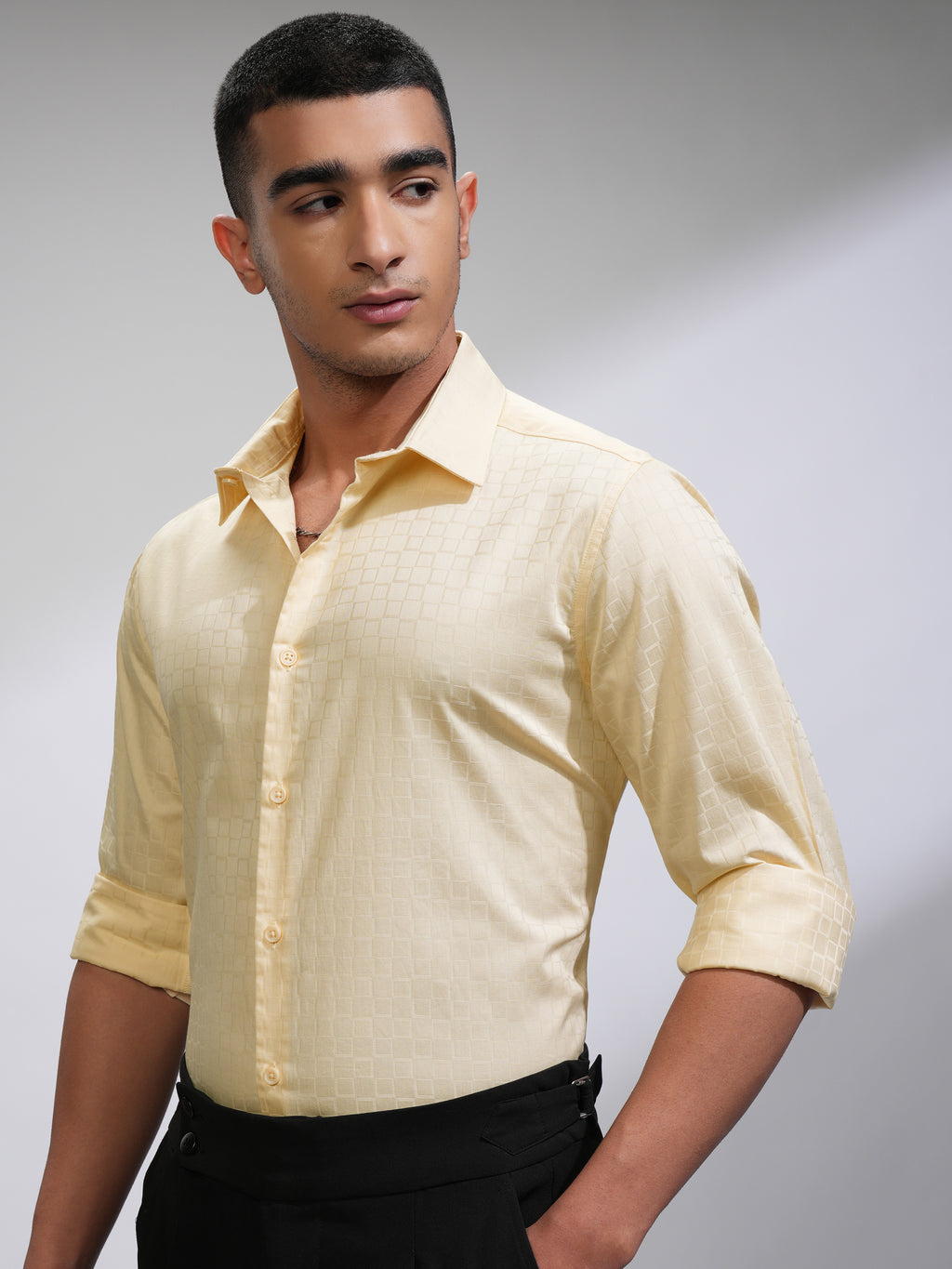 Highlander Men Cream Textured Slim Fit Casual Shirt - Cream - Image 4