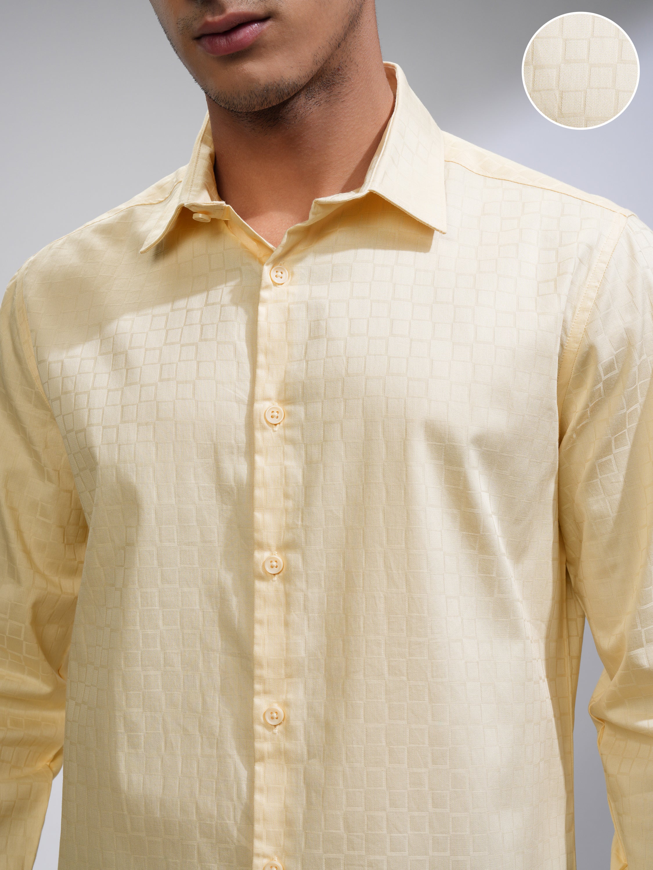 Highlander Men Cream Textured Slim Fit Casual Shirt - Cream - Image 5