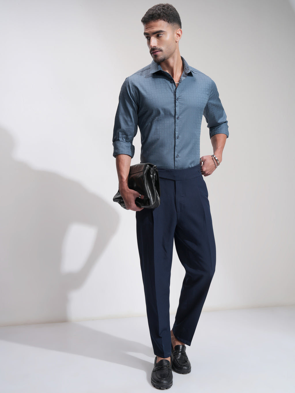 Highlander Men Blue Checked Slim Fit Casual Shirt - Blue - Image 2