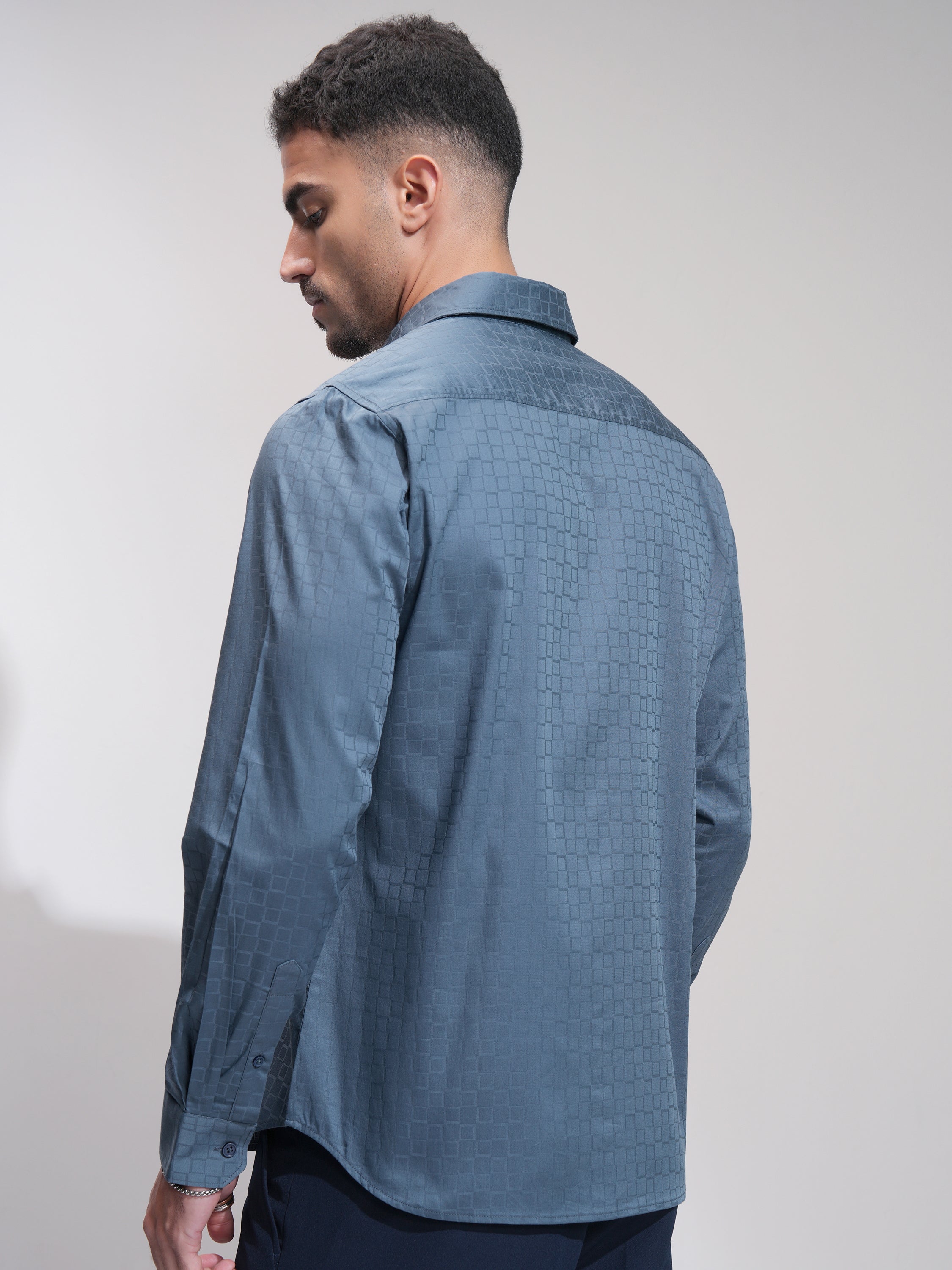Highlander Men Blue Checked Slim Fit Casual Shirt - Blue - Image 3
