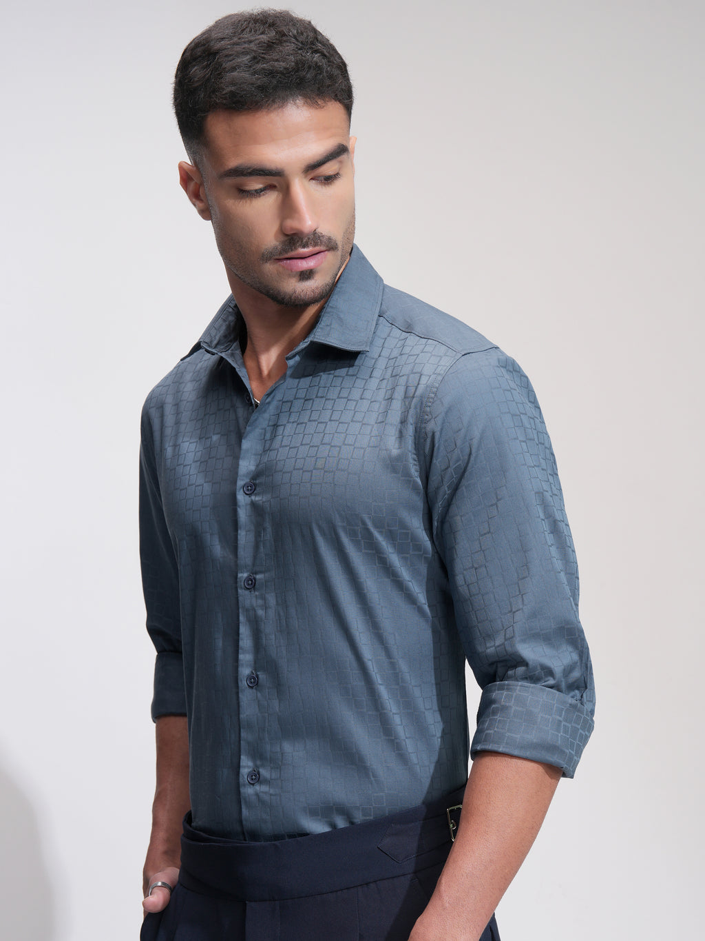 Highlander Men Blue Checked Slim Fit Casual Shirt - Blue - Image 4