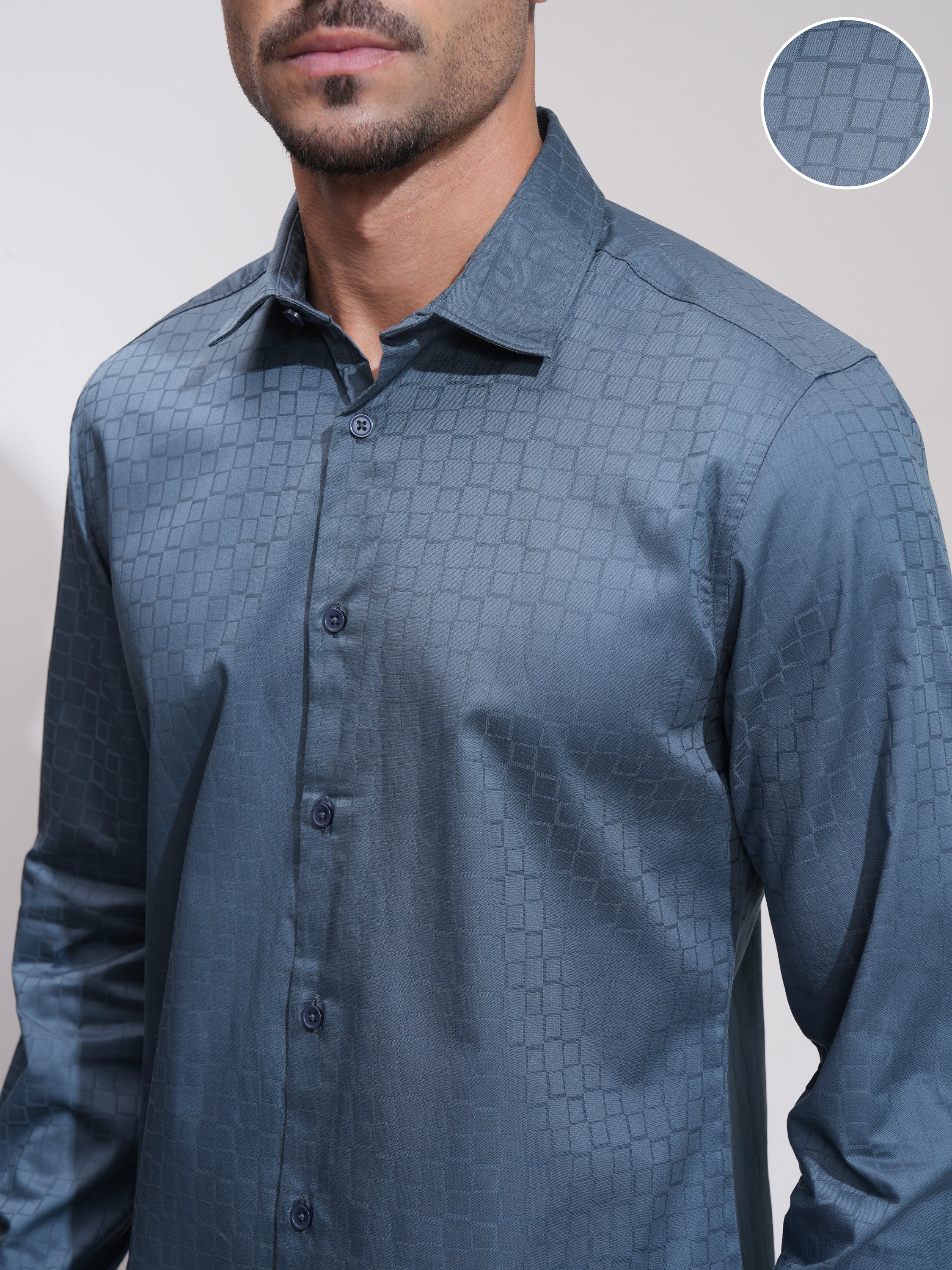 Highlander Men Blue Checked Slim Fit Casual Shirt - Blue - Image 5