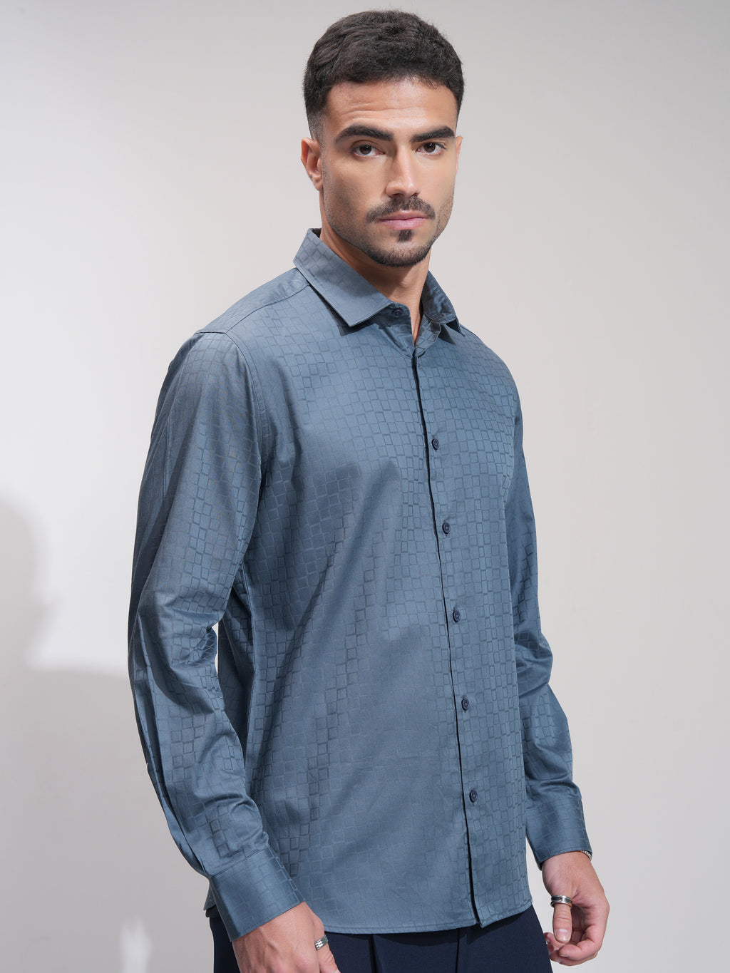 Highlander Men Blue Checked Slim Fit Casual Shirt - Blue - Image 6