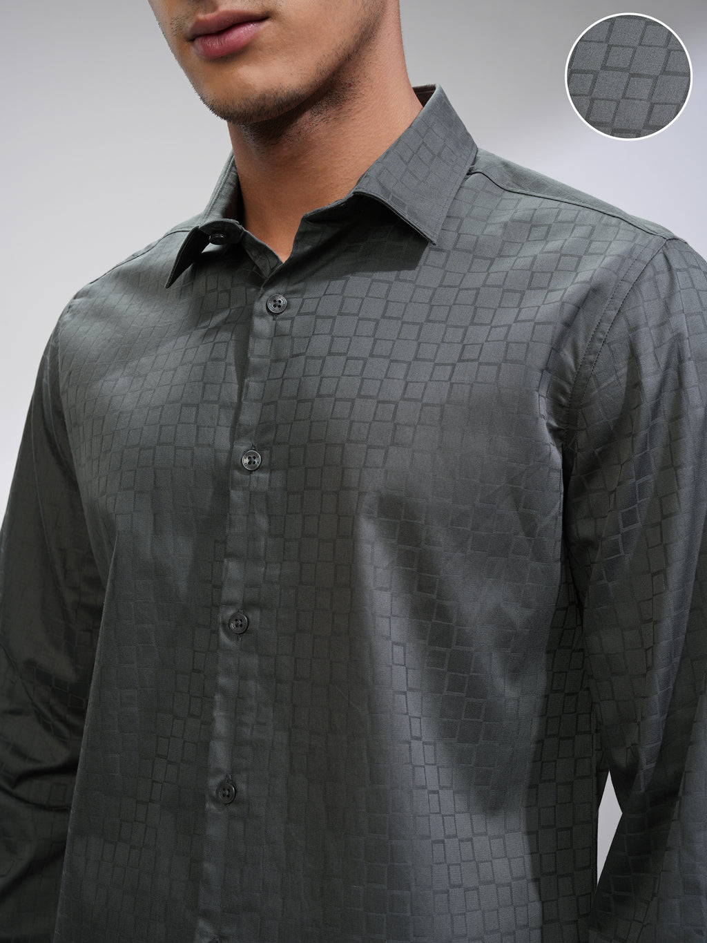 Highlander Men Charcoal Textured Slim Fit Casual Shirt - Charcoal - Image 5