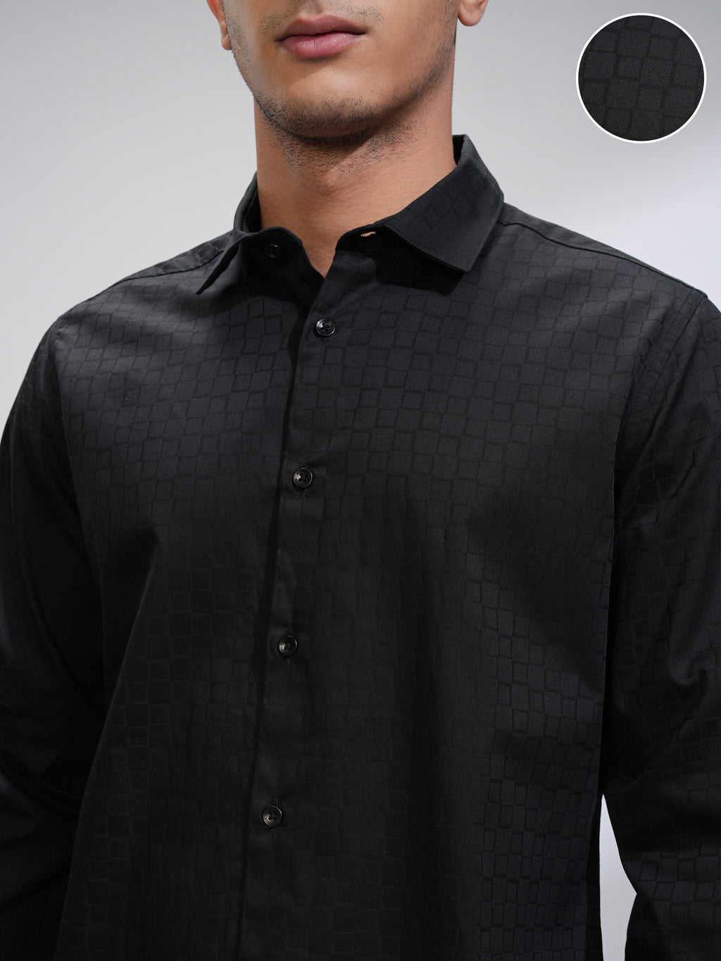 Highlander Men Black Textured Slim Fit Casual Shirt - Black - Image 5