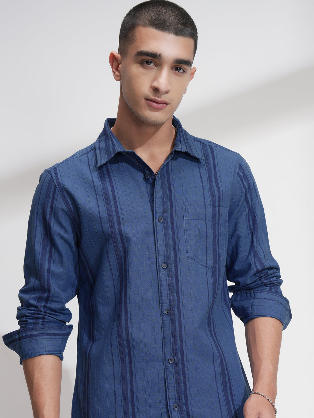 Highlander Men Blue Striped Relaxed Fit Casual Shirt - Blue - Image 1