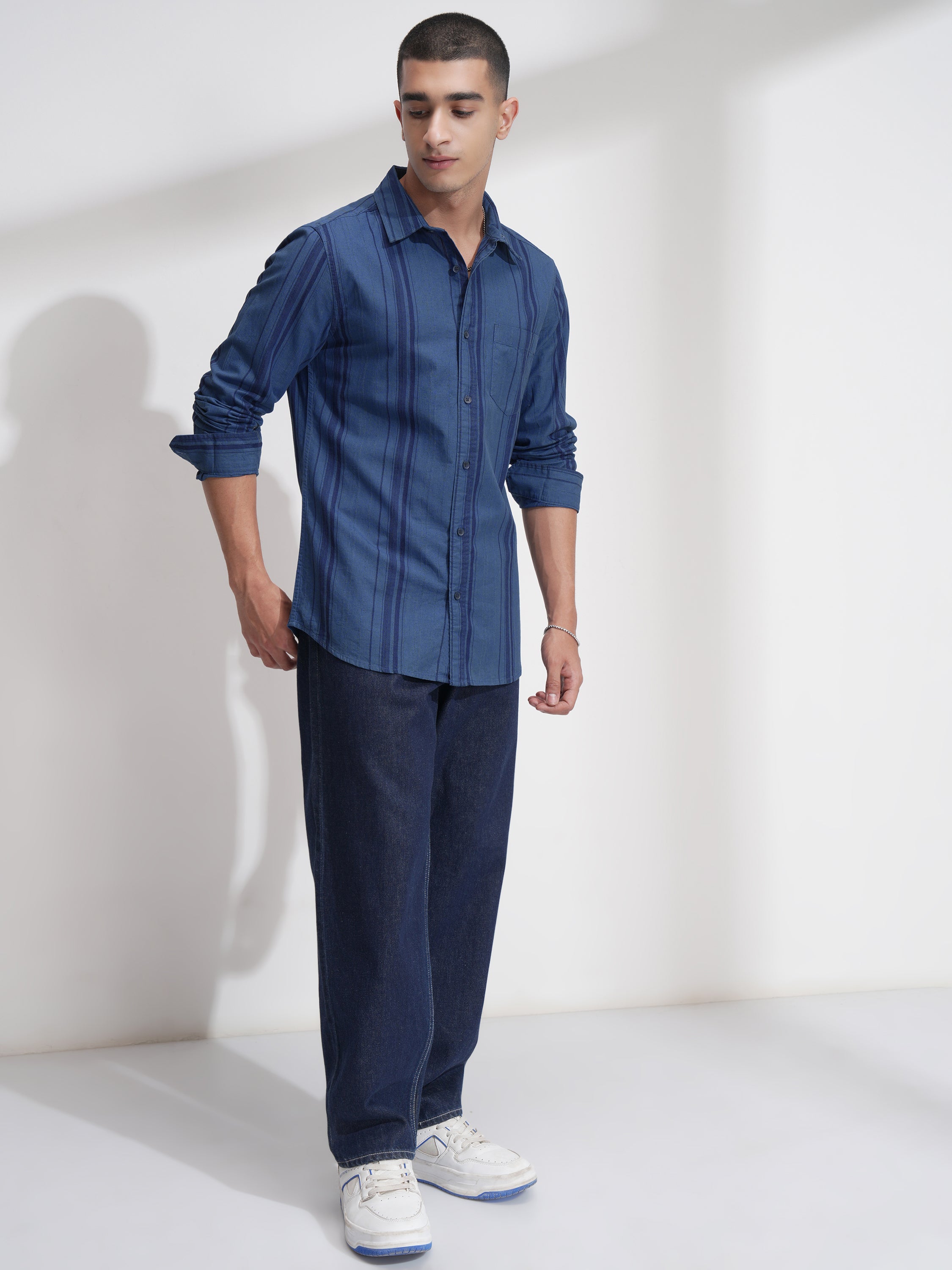 Highlander Men Blue Striped Relaxed Fit Casual Shirt - Blue - Image 2