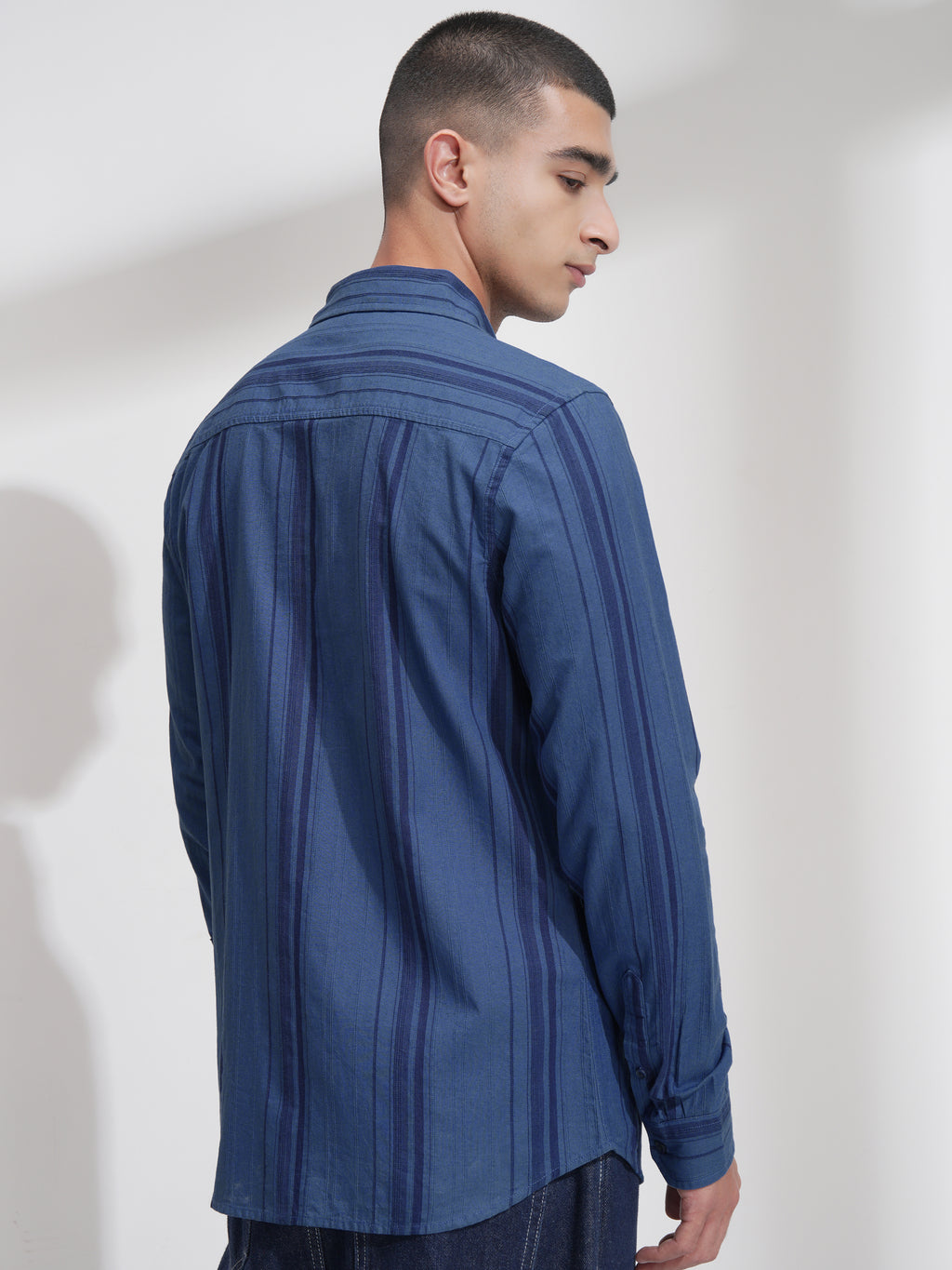 Highlander Men Blue Striped Relaxed Fit Casual Shirt - Blue - Image 3