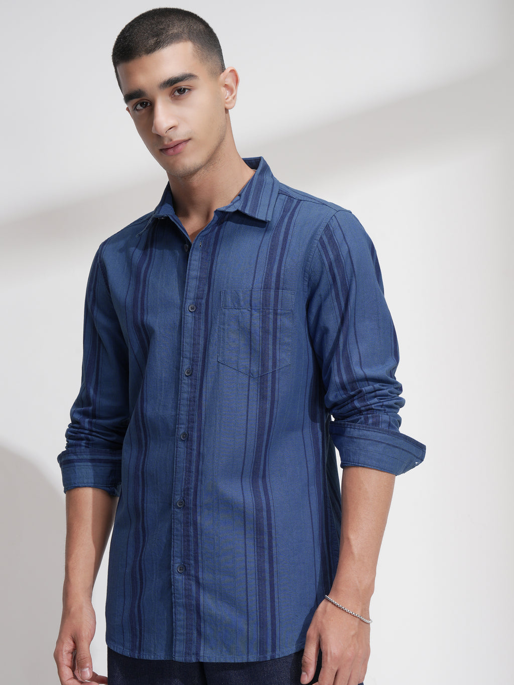Highlander Men Blue Striped Relaxed Fit Casual Shirt - Blue - Image 4