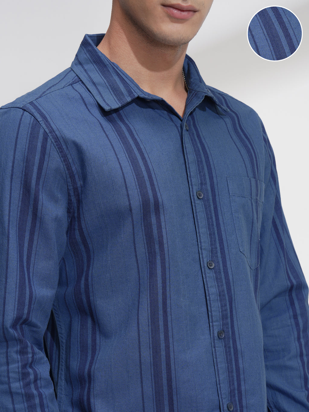 Highlander Men Blue Striped Relaxed Fit Casual Shirt - Blue - Image 5