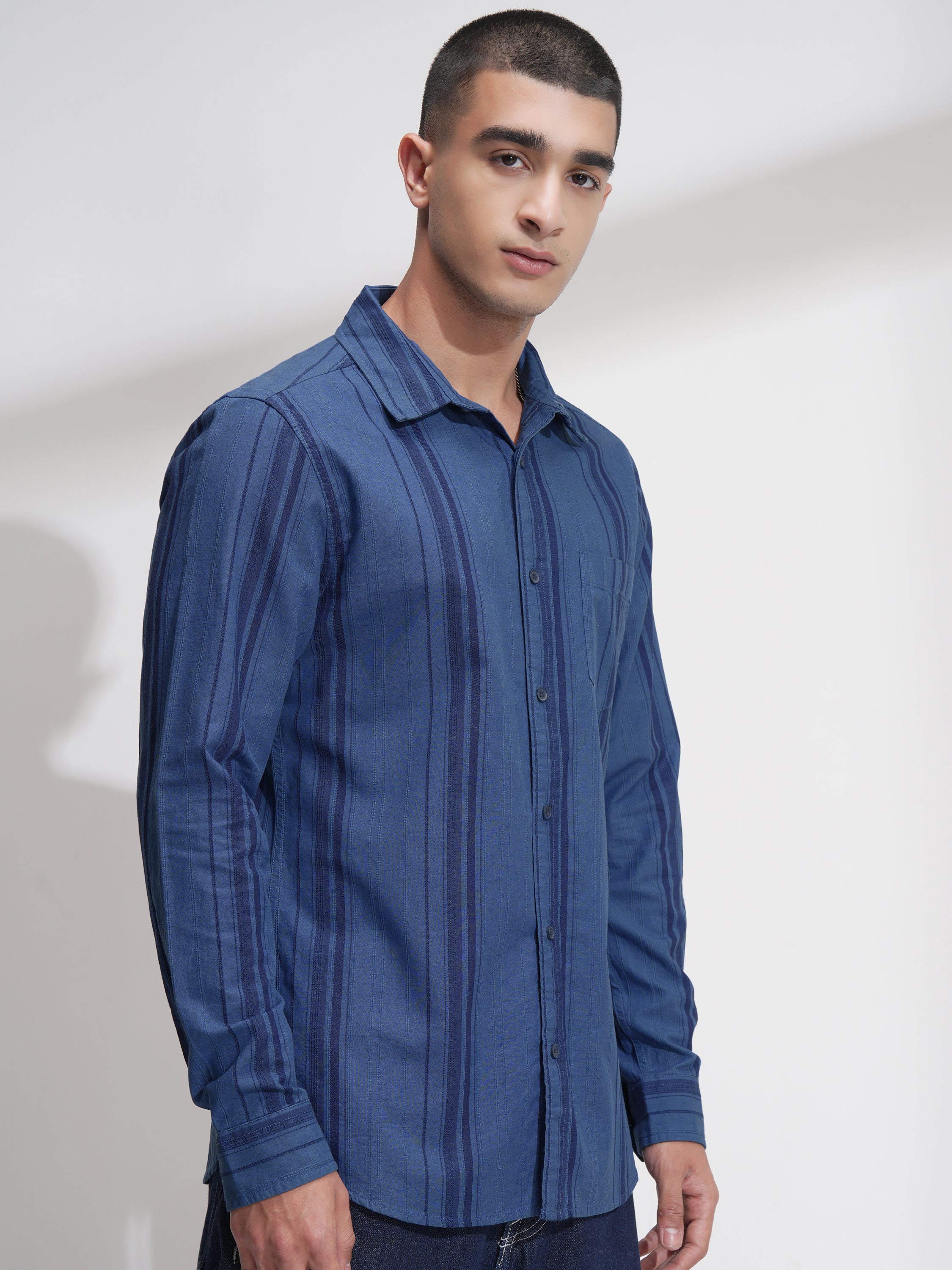 Highlander Men Blue Striped Relaxed Fit Casual Shirt - Blue - Image 6