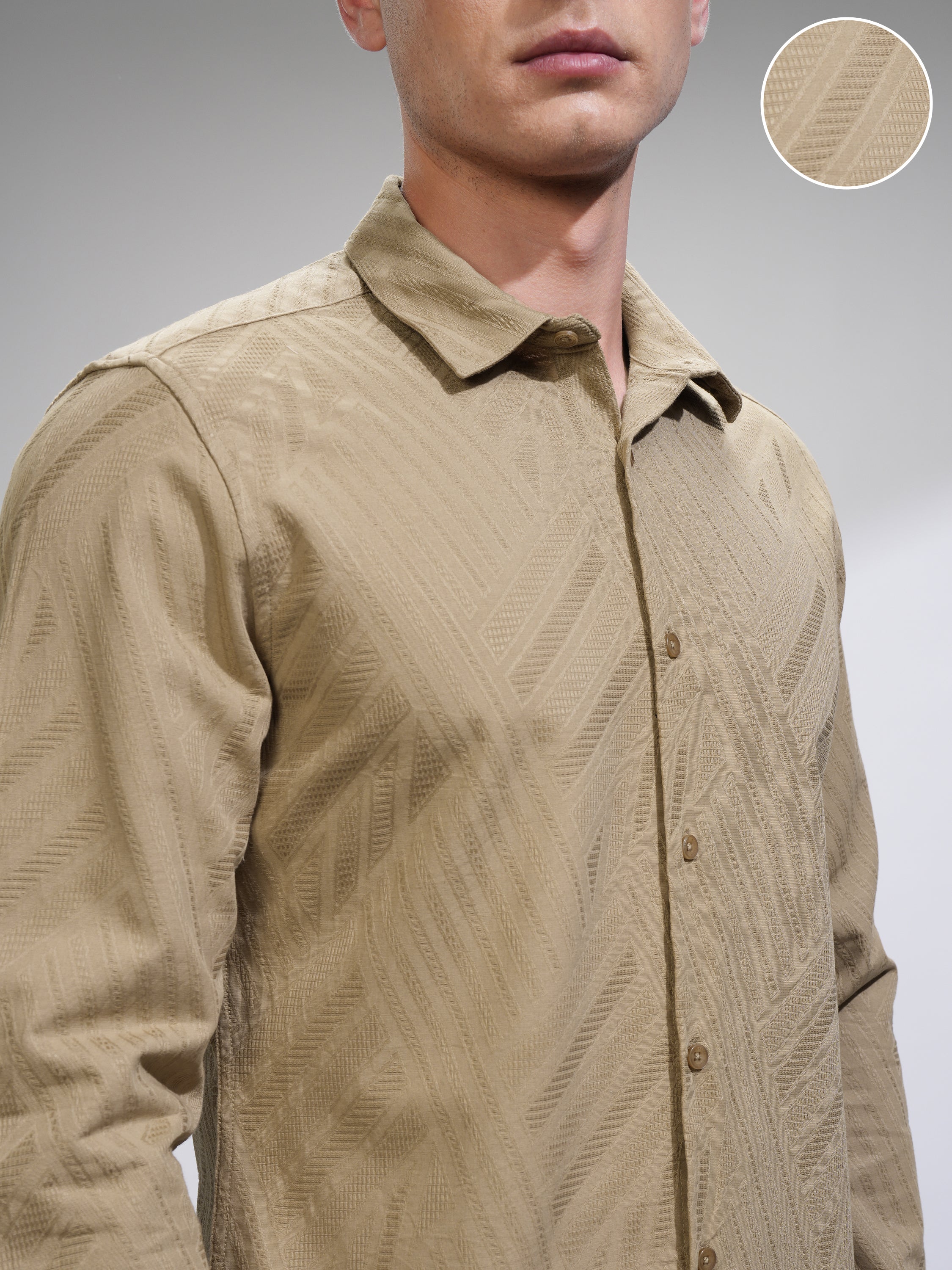 Highlander Men Beige Self Design Slim Fit Casual Shirt - Beige - Image 5