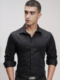 Highlander Men Black Self Design Slim Fit Casual Shirt - Black - Image 1