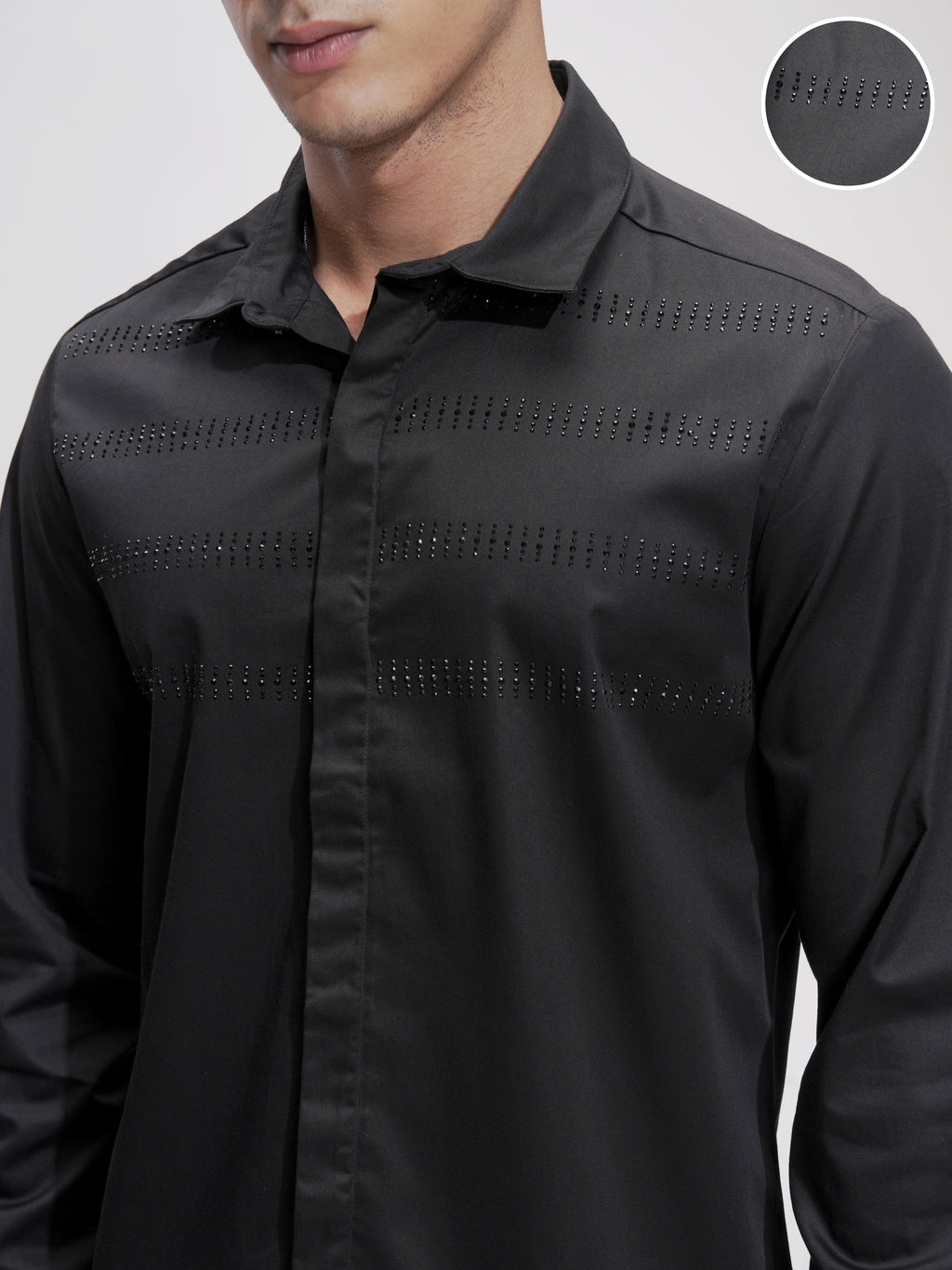 Highlander Men Black Self Design Slim Fit Casual Shirt - Black - Image 5