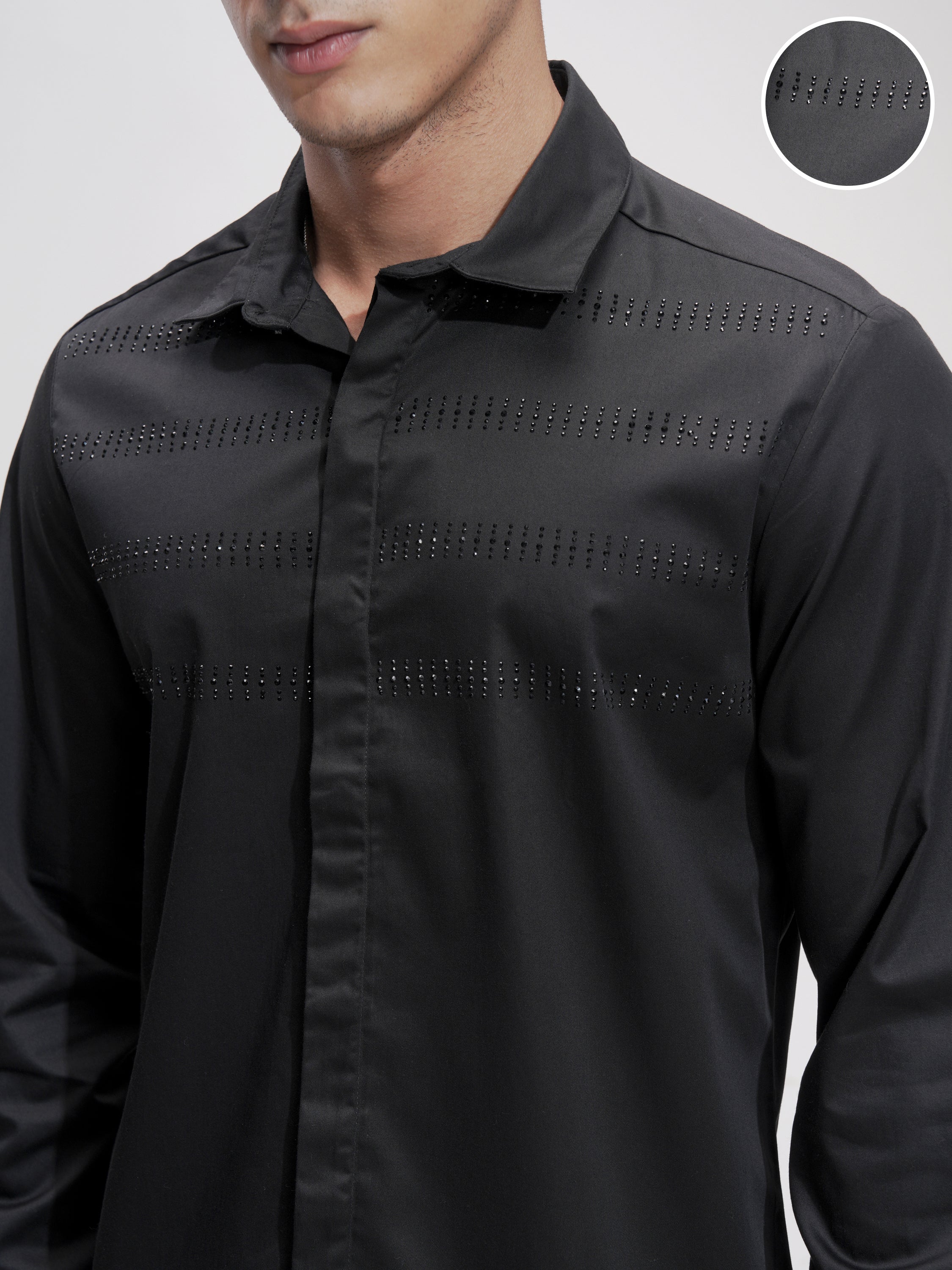 Highlander Men Black Self Design Slim Fit Casual Shirt - Black - Image 5