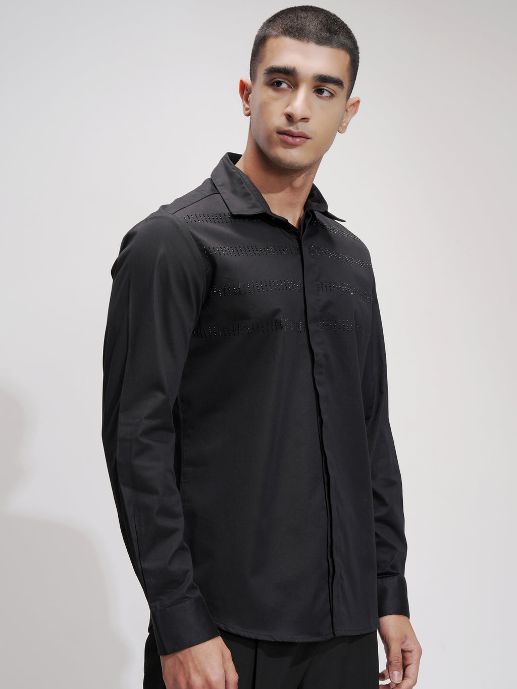 Highlander Men Black Self Design Slim Fit Casual Shirt - Black - Image 6