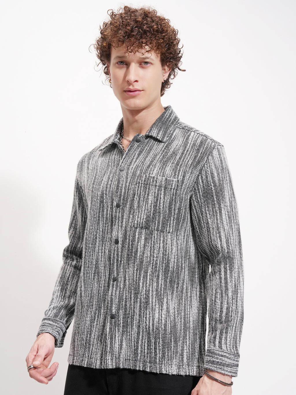 Highlander Men Black Self Design Relaxed Fit Casual Shirt - Black - Image 4