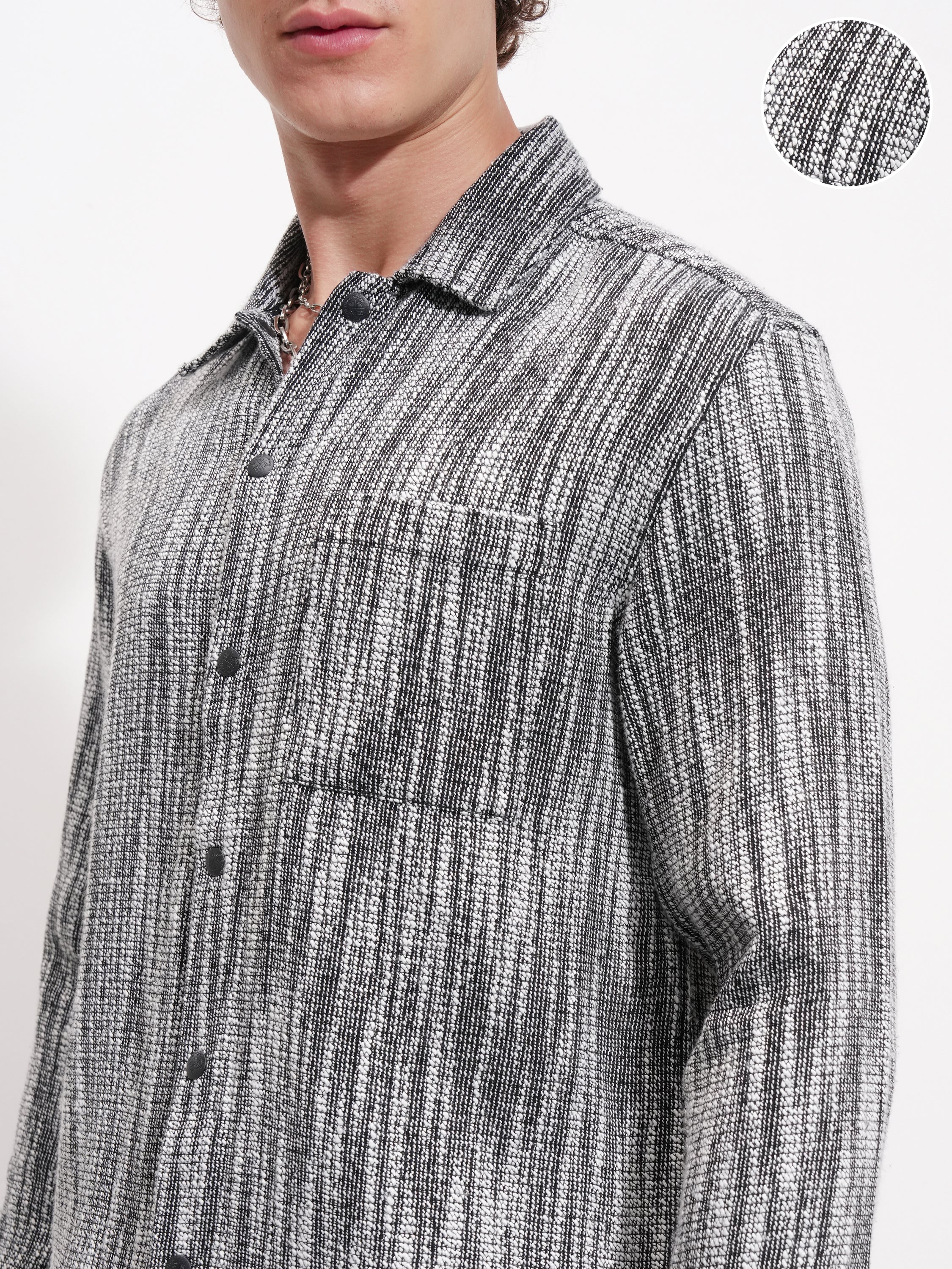 Highlander Men Black Self Design Relaxed Fit Casual Shirt - Black - Image 5