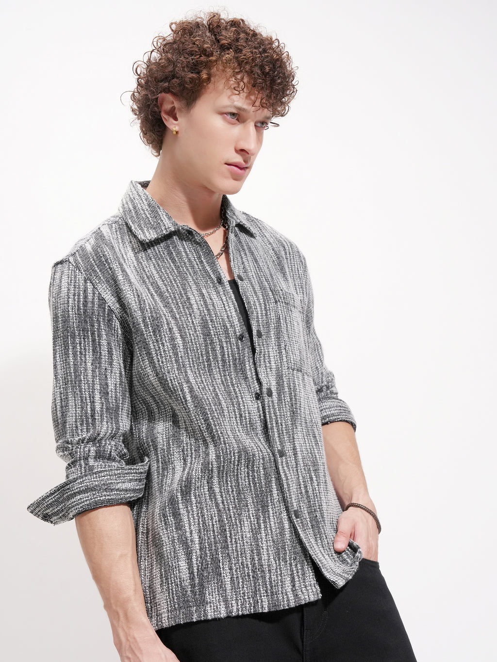 Highlander Men Black Self Design Relaxed Fit Casual Shirt - Black - Image 6