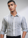 Highlander Men White Striped Slim Fit Casual Shirt - White - Image 1