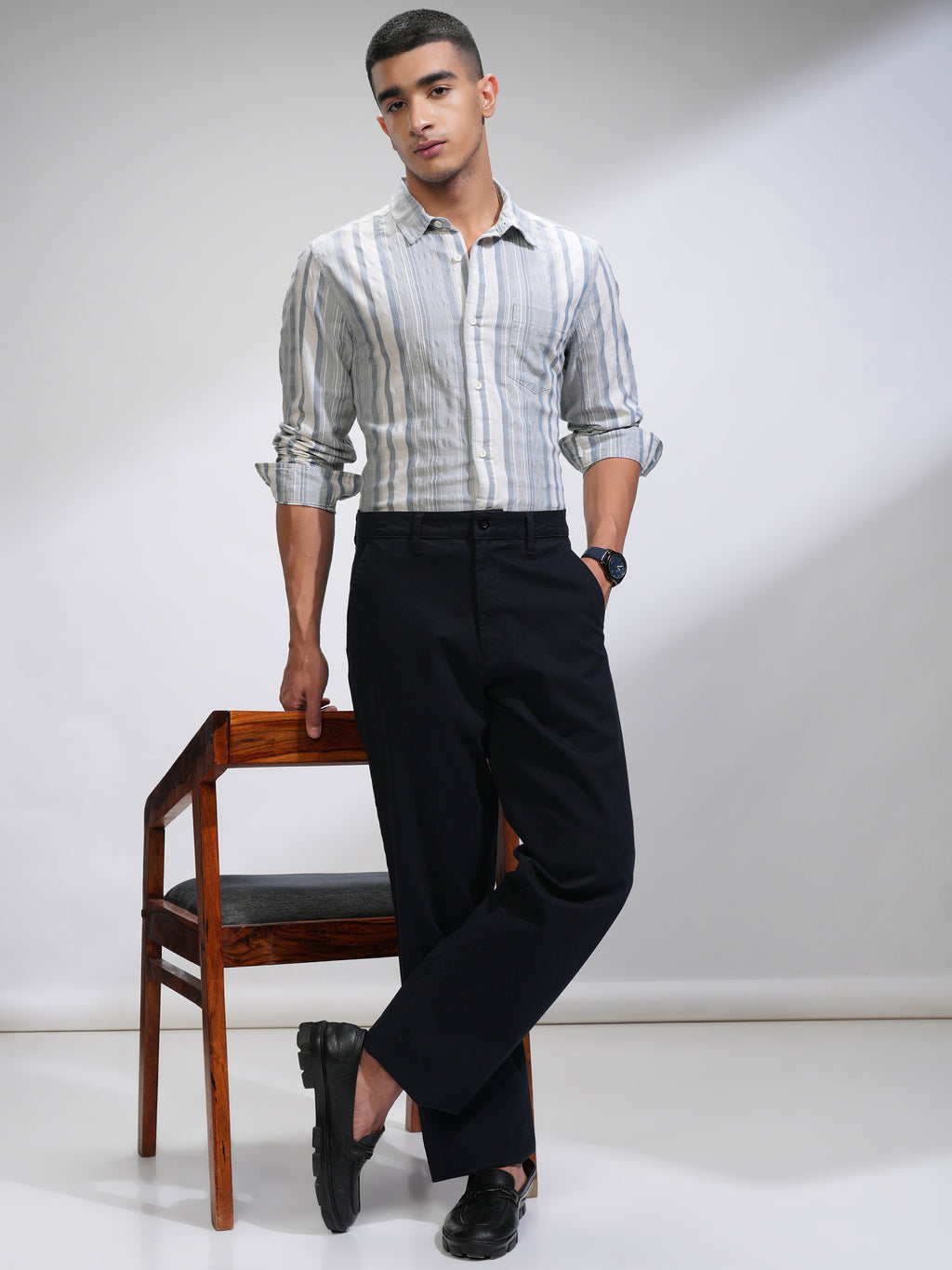 Highlander Men White Striped Slim Fit Casual Shirt - White - Image 2