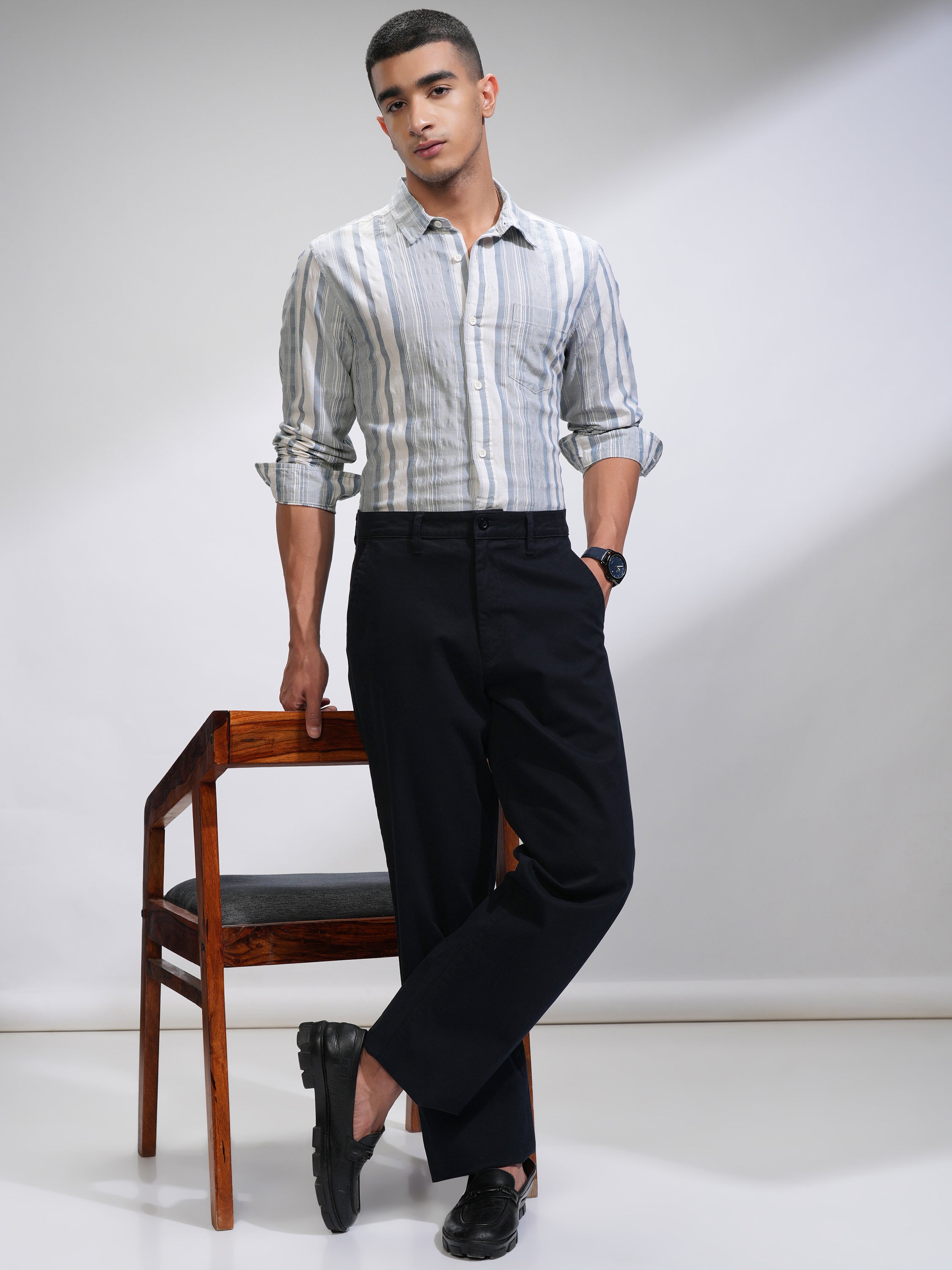 Highlander Men White Striped Slim Fit Casual Shirt - White - Image 2