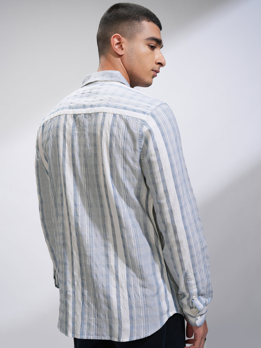 Highlander Men White Striped Slim Fit Casual Shirt - White - Image 3