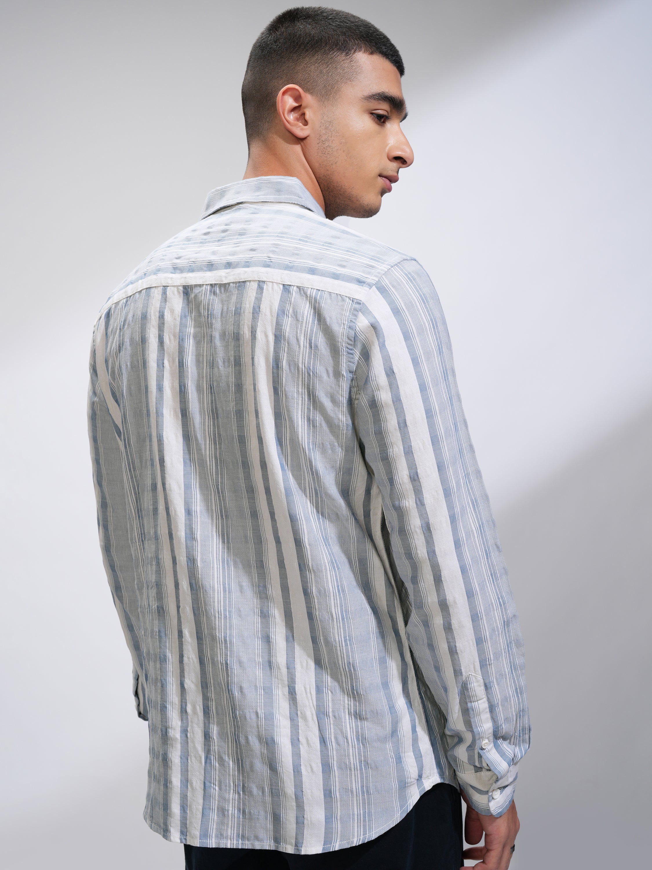 Highlander Men White Striped Slim Fit Casual Shirt - White - Image 3