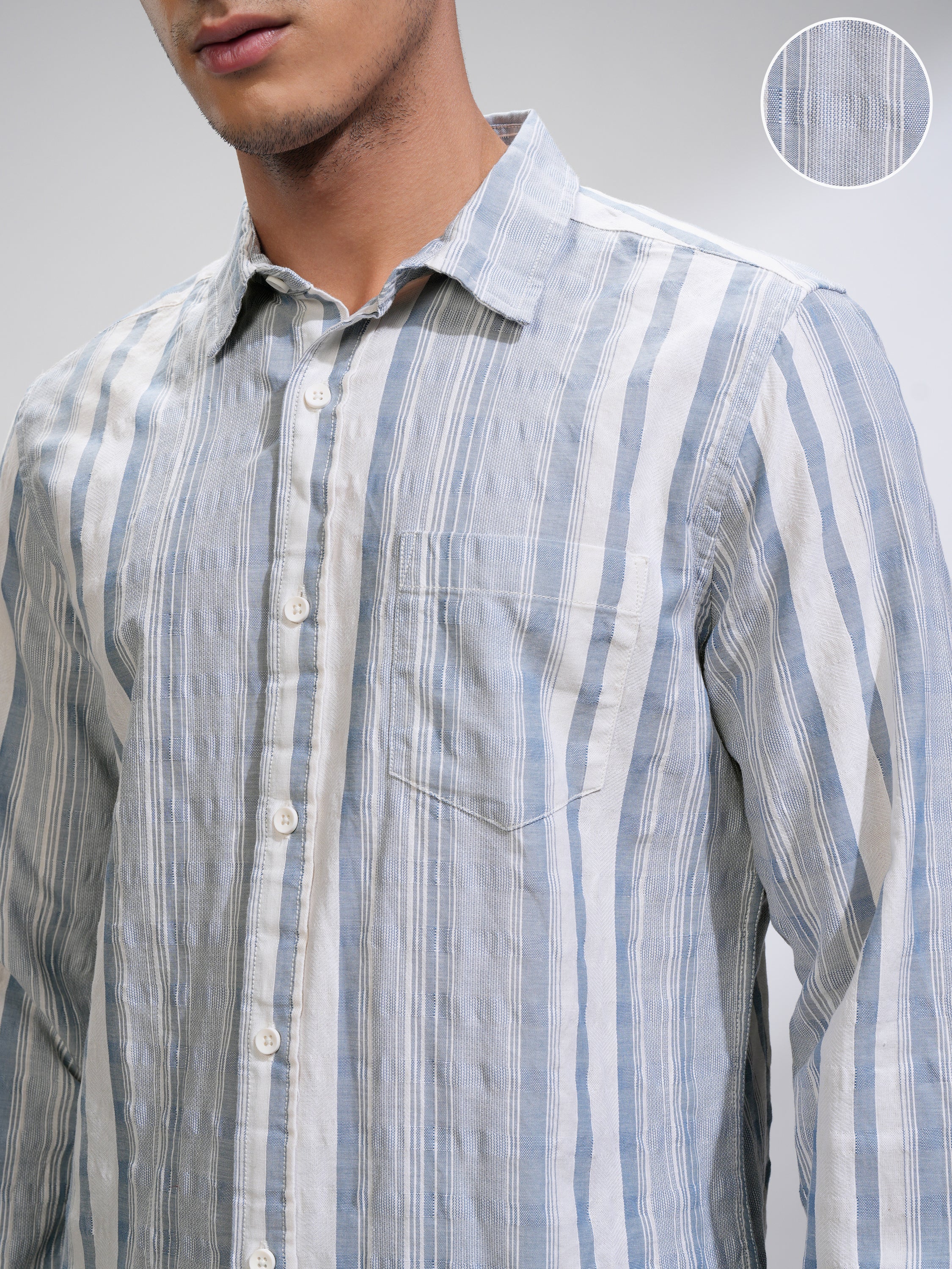 Highlander Men White Striped Slim Fit Casual Shirt - White - Image 5