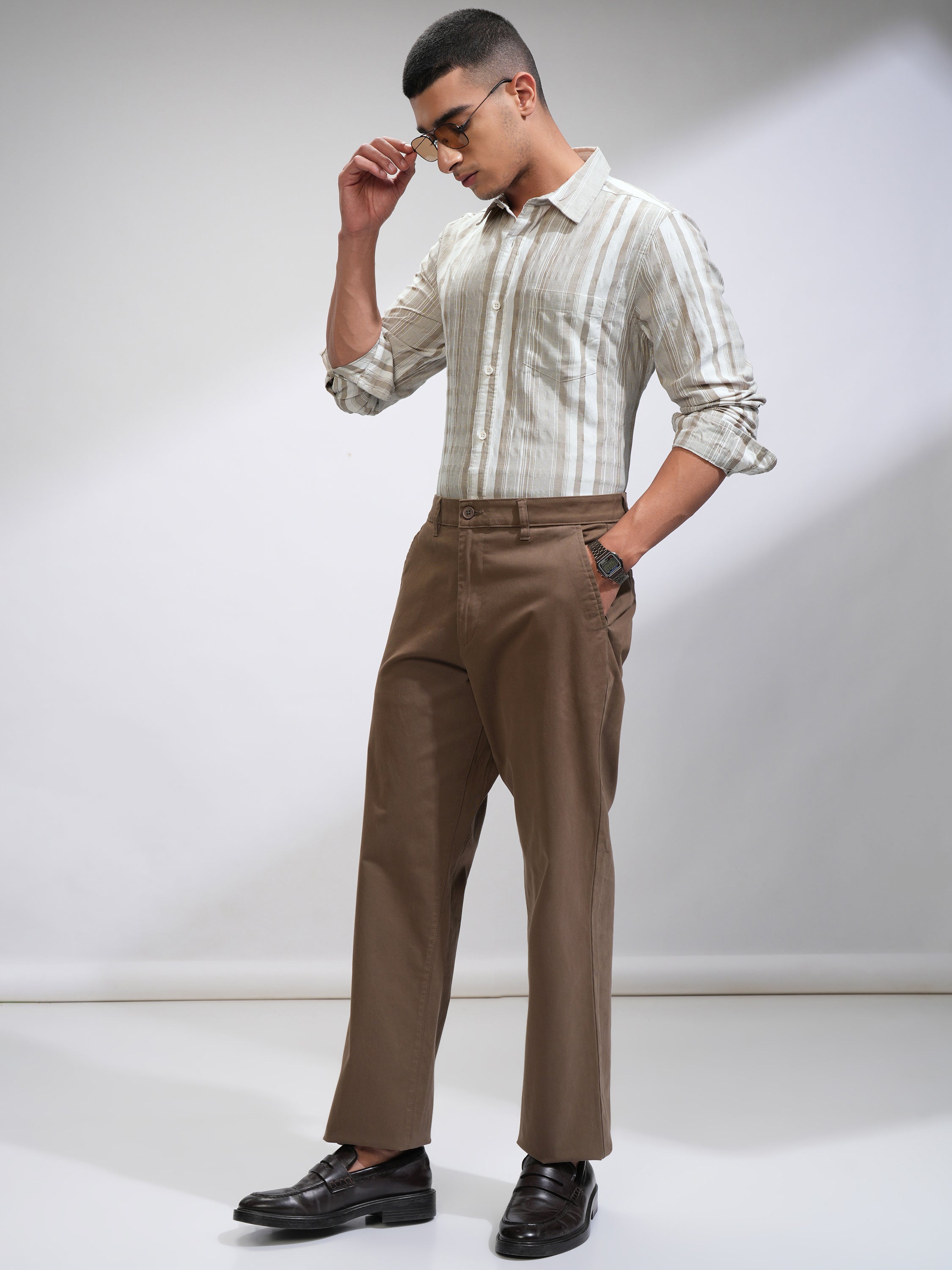 Highlander Men White Striped Slim Fit Casual Shirt - White - Image 2