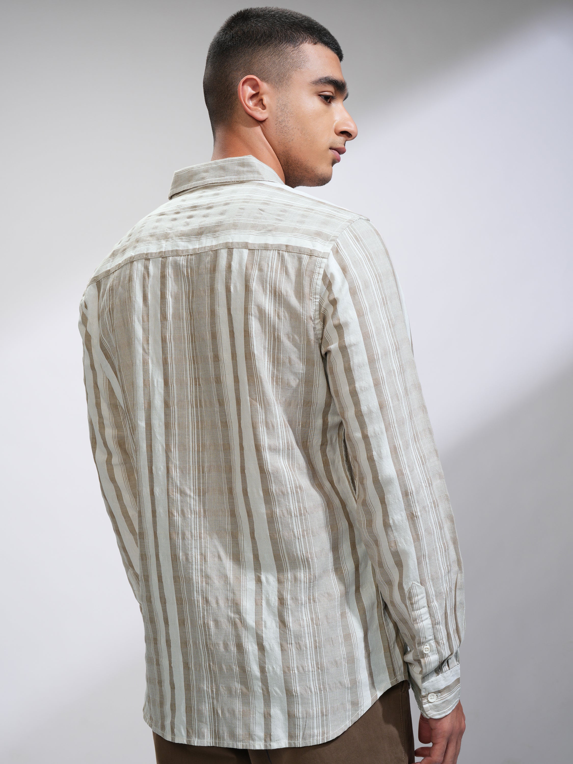Highlander Men White Striped Slim Fit Casual Shirt - White - Image 3