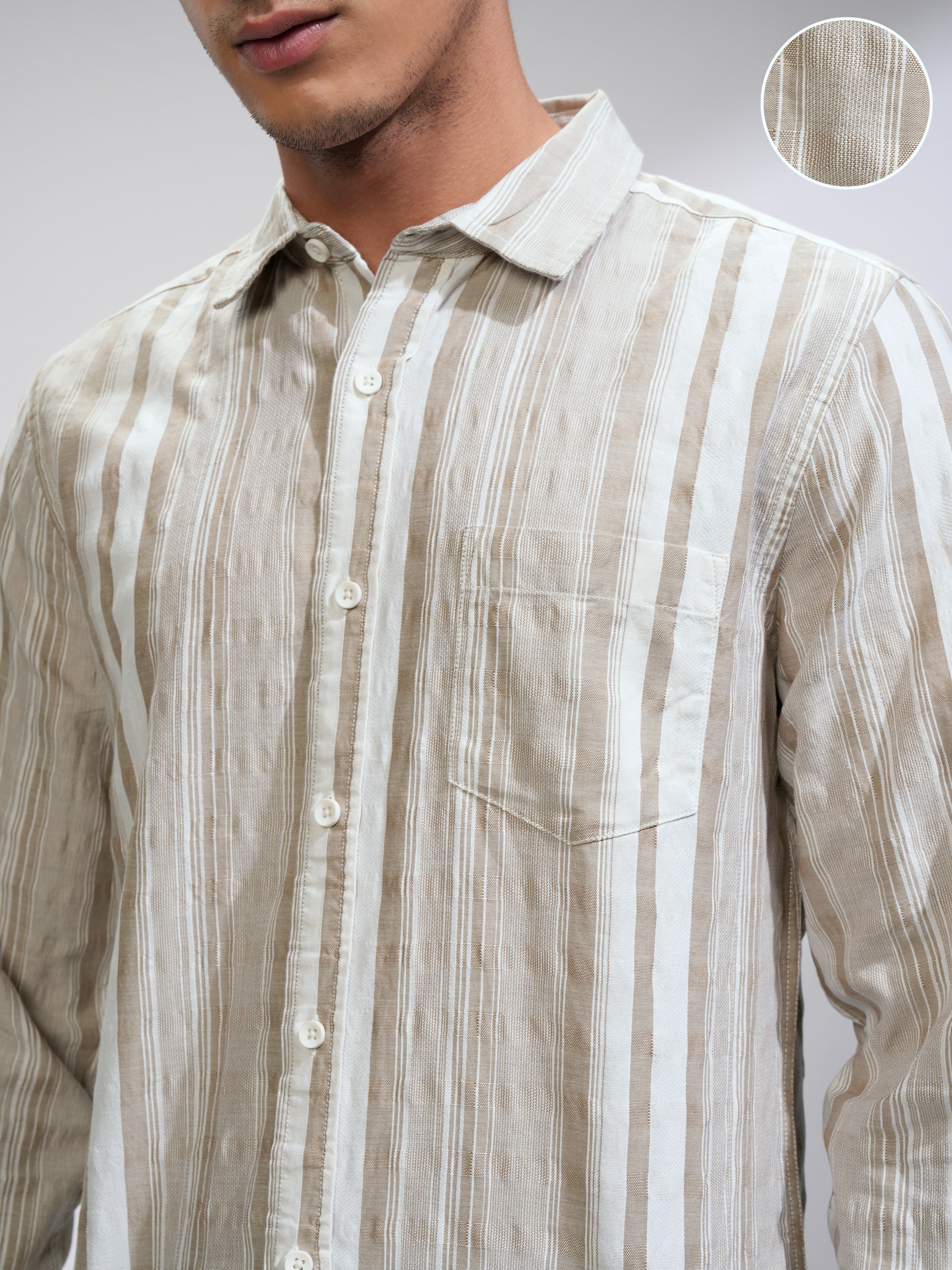 Highlander Men White Striped Slim Fit Casual Shirt - White - Image 5