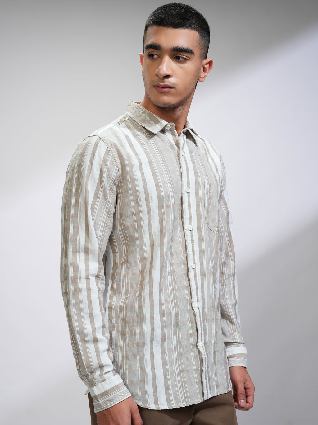Highlander Men White Striped Slim Fit Casual Shirt - White - Image 6