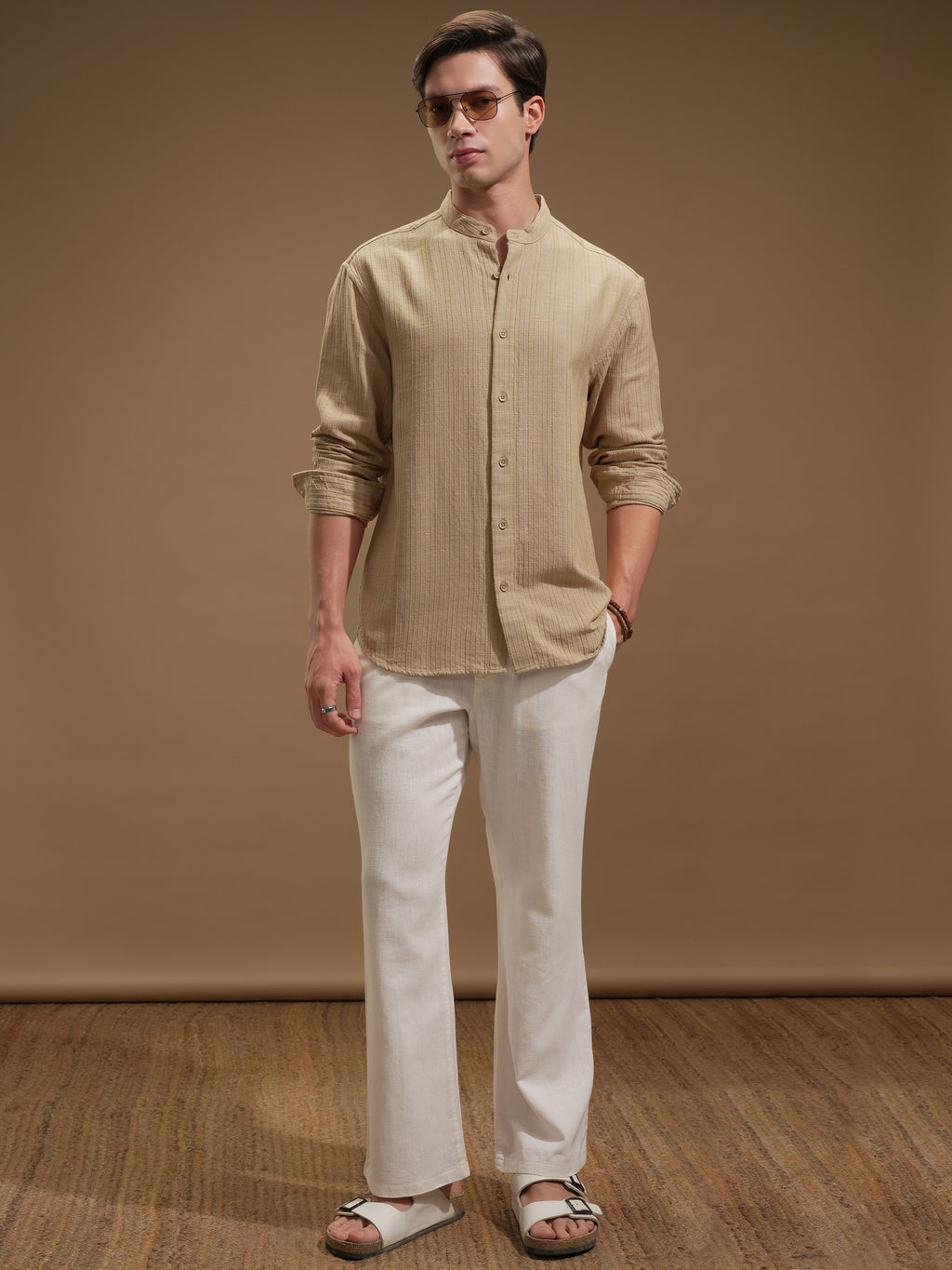Highlander Men Beige Striped Relaxed Fit Casual Shirt - Beige - Image 2