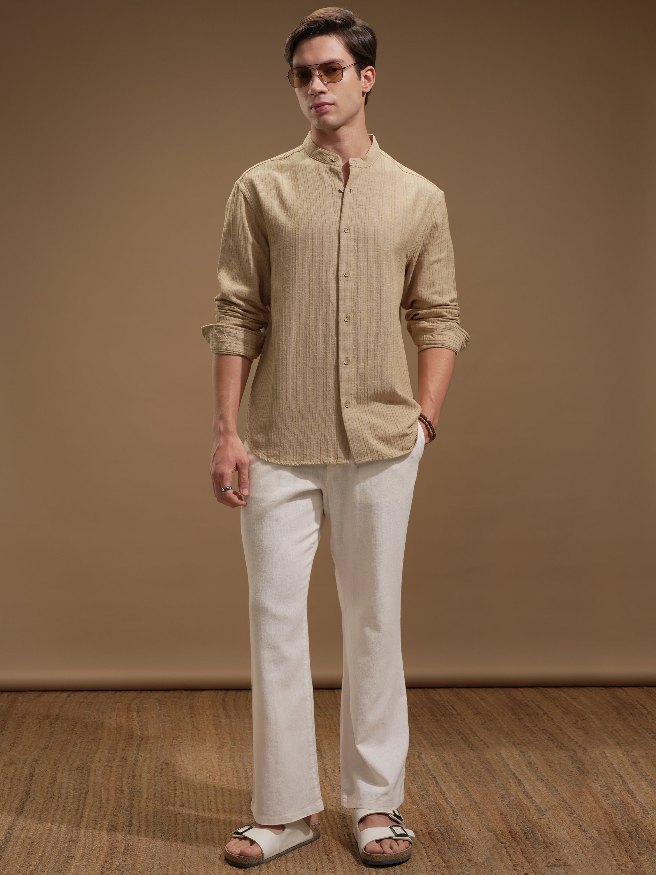 Highlander Men Beige Striped Relaxed Fit Casual Shirt - Beige - Image 2