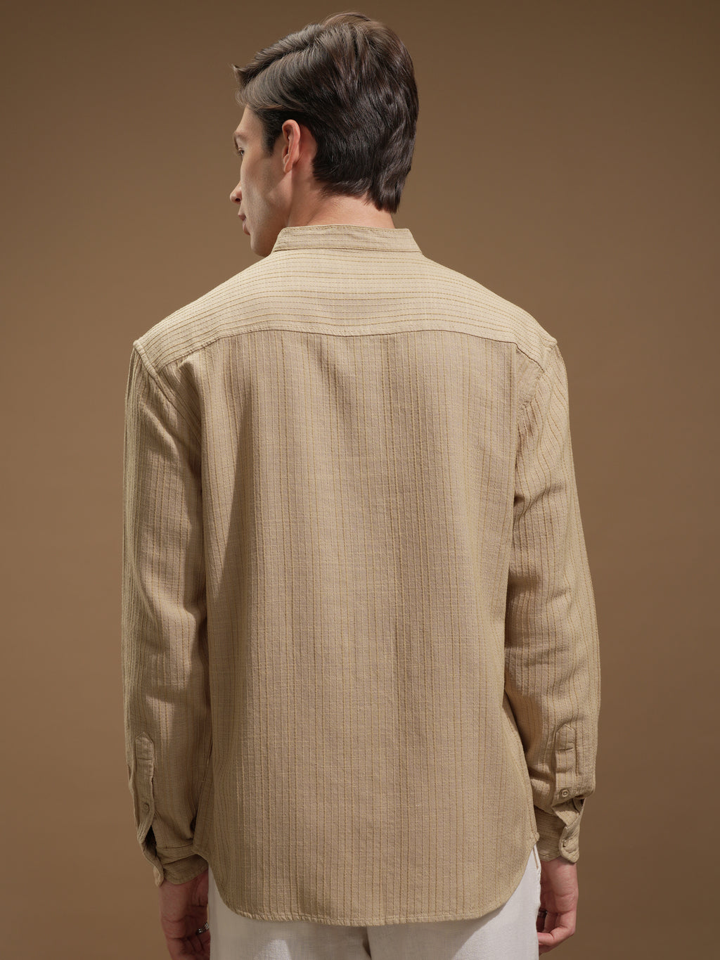 Highlander Men Beige Striped Relaxed Fit Casual Shirt - Beige - Image 3
