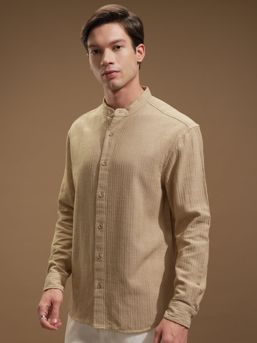Highlander Men Beige Striped Relaxed Fit Casual Shirt - Beige - Image 4