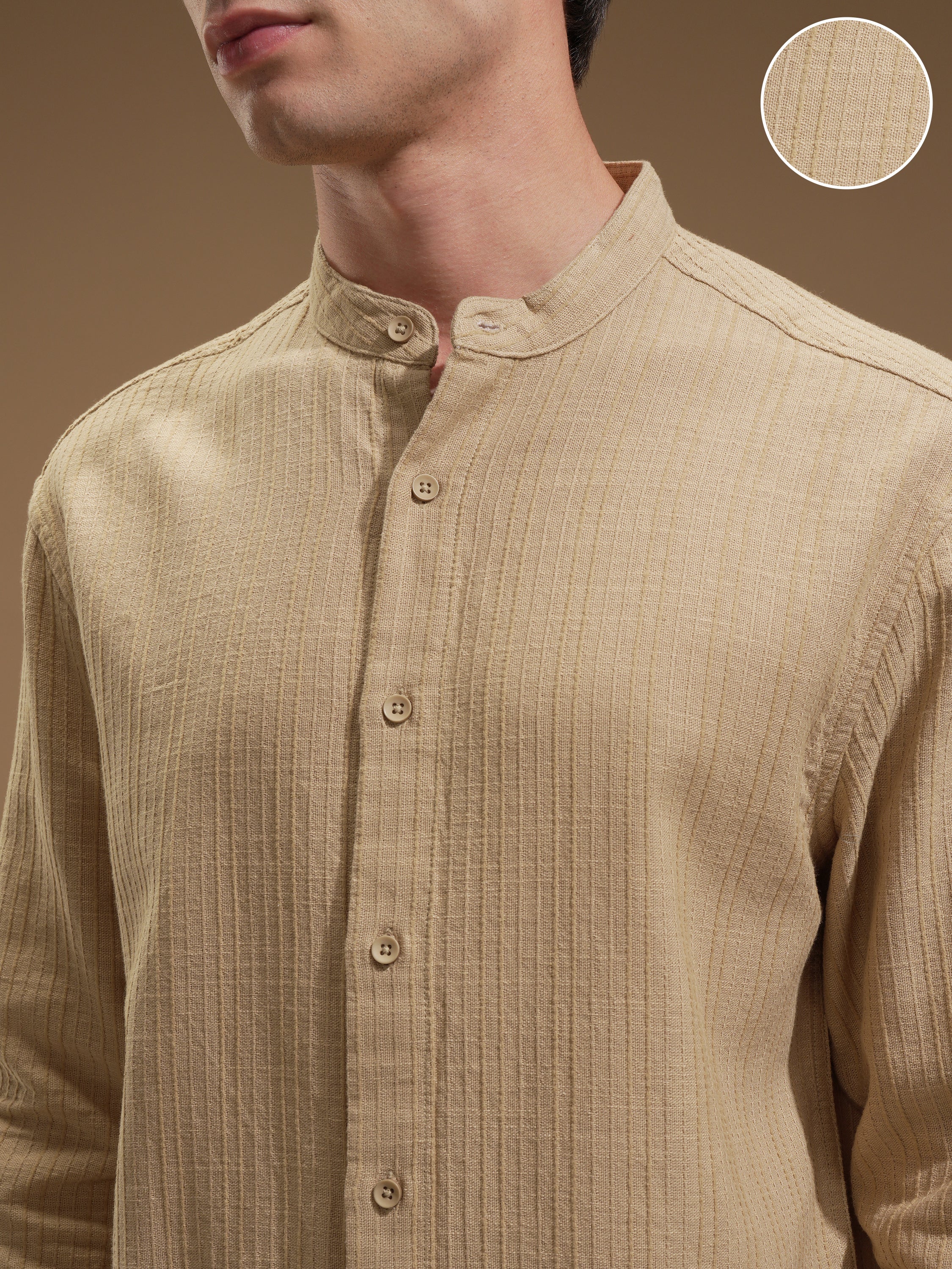 Highlander Men Beige Striped Relaxed Fit Casual Shirt - Beige - Image 5