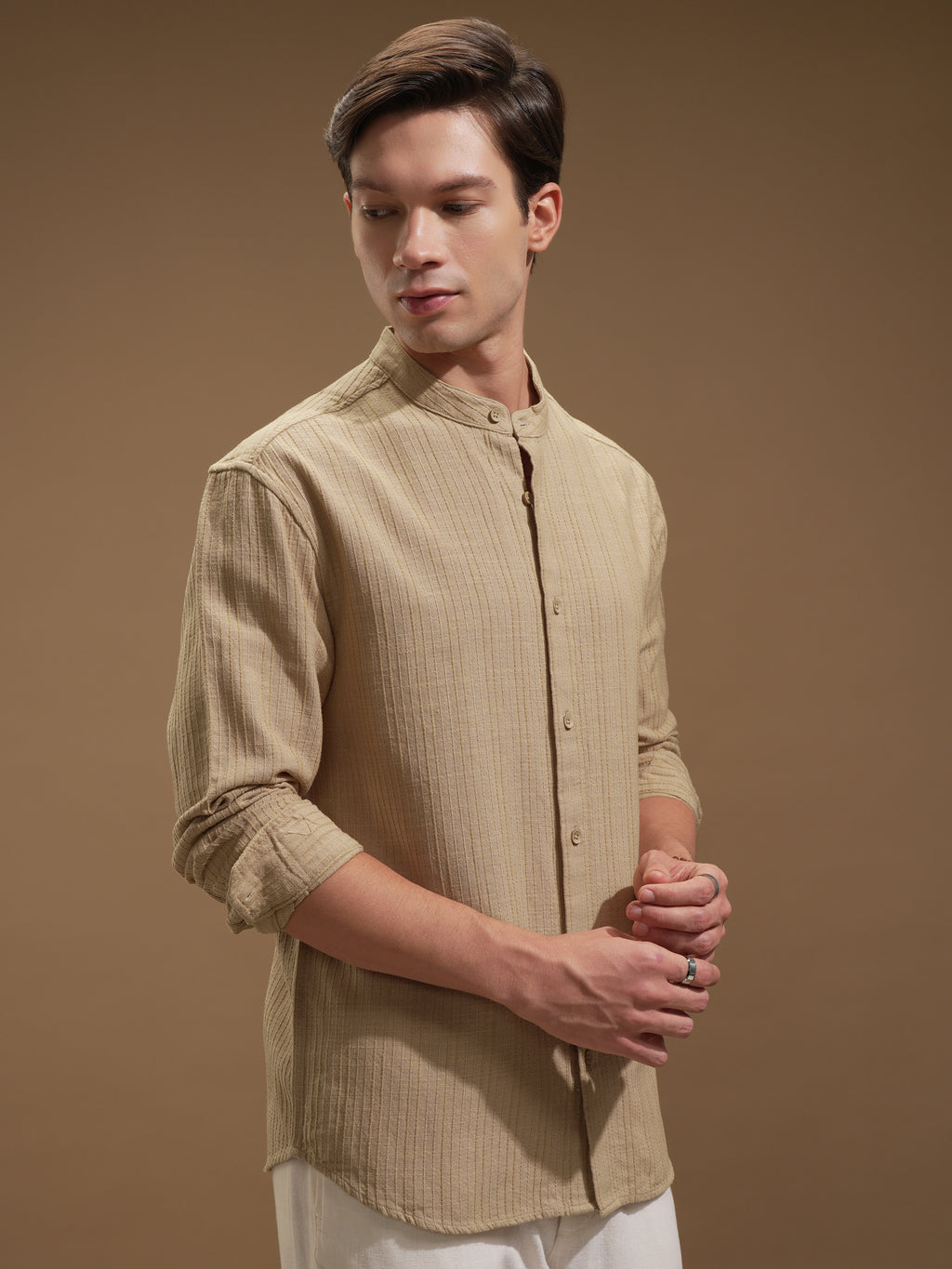 Highlander Men Beige Striped Relaxed Fit Casual Shirt - Beige - Image 6