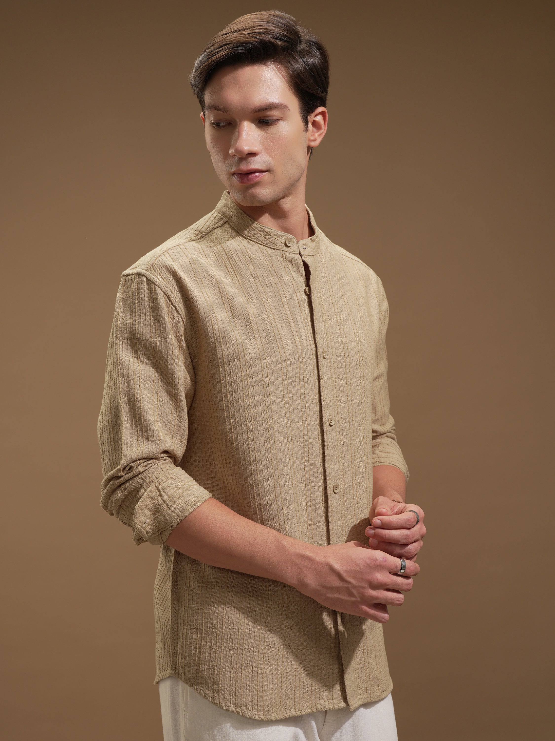 Highlander Men Beige Striped Relaxed Fit Casual Shirt - Beige - Image 6