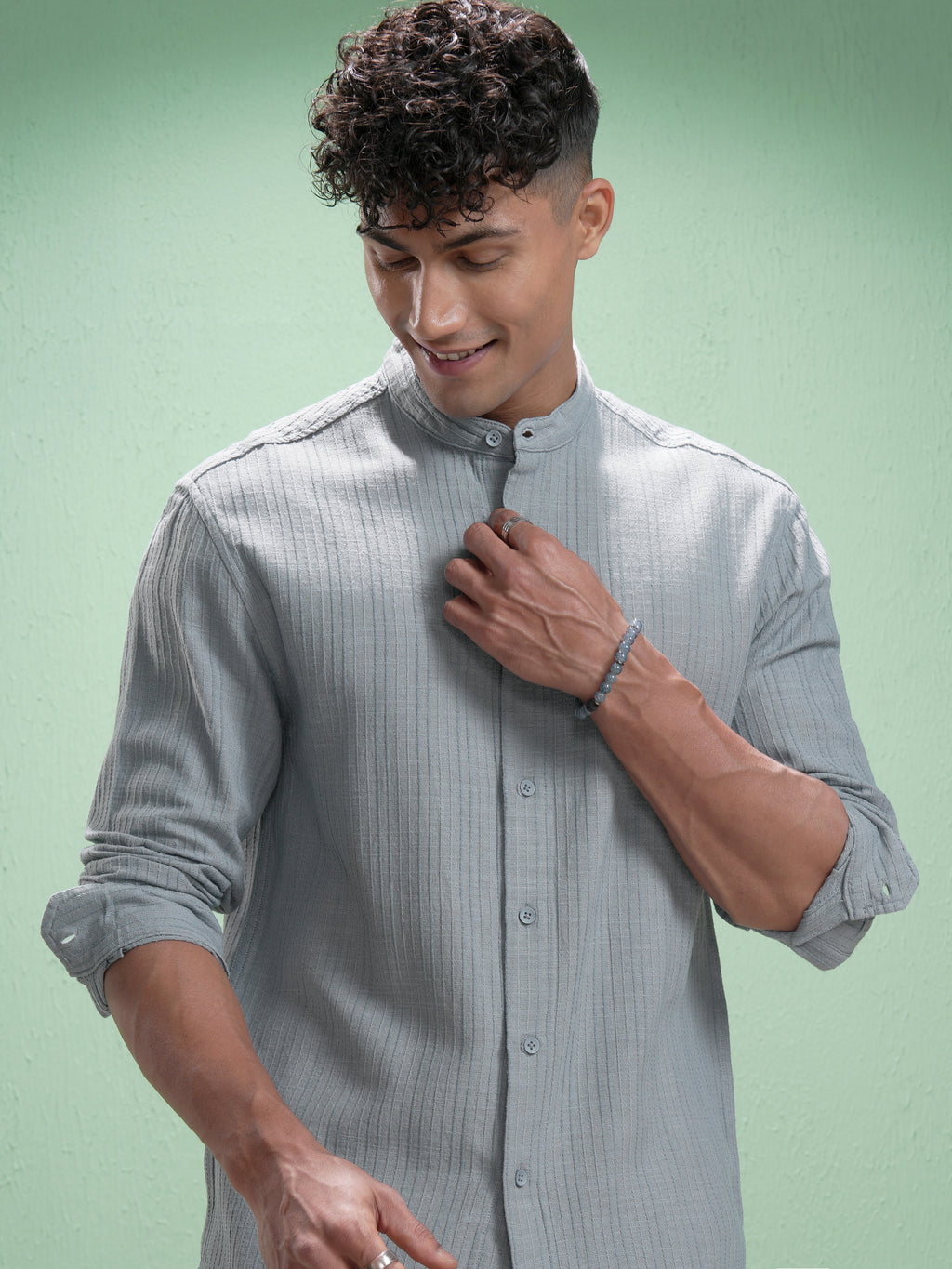Highlander Men Grey Striped Relaxed Fit Casual Shirt - Grey - Image 1