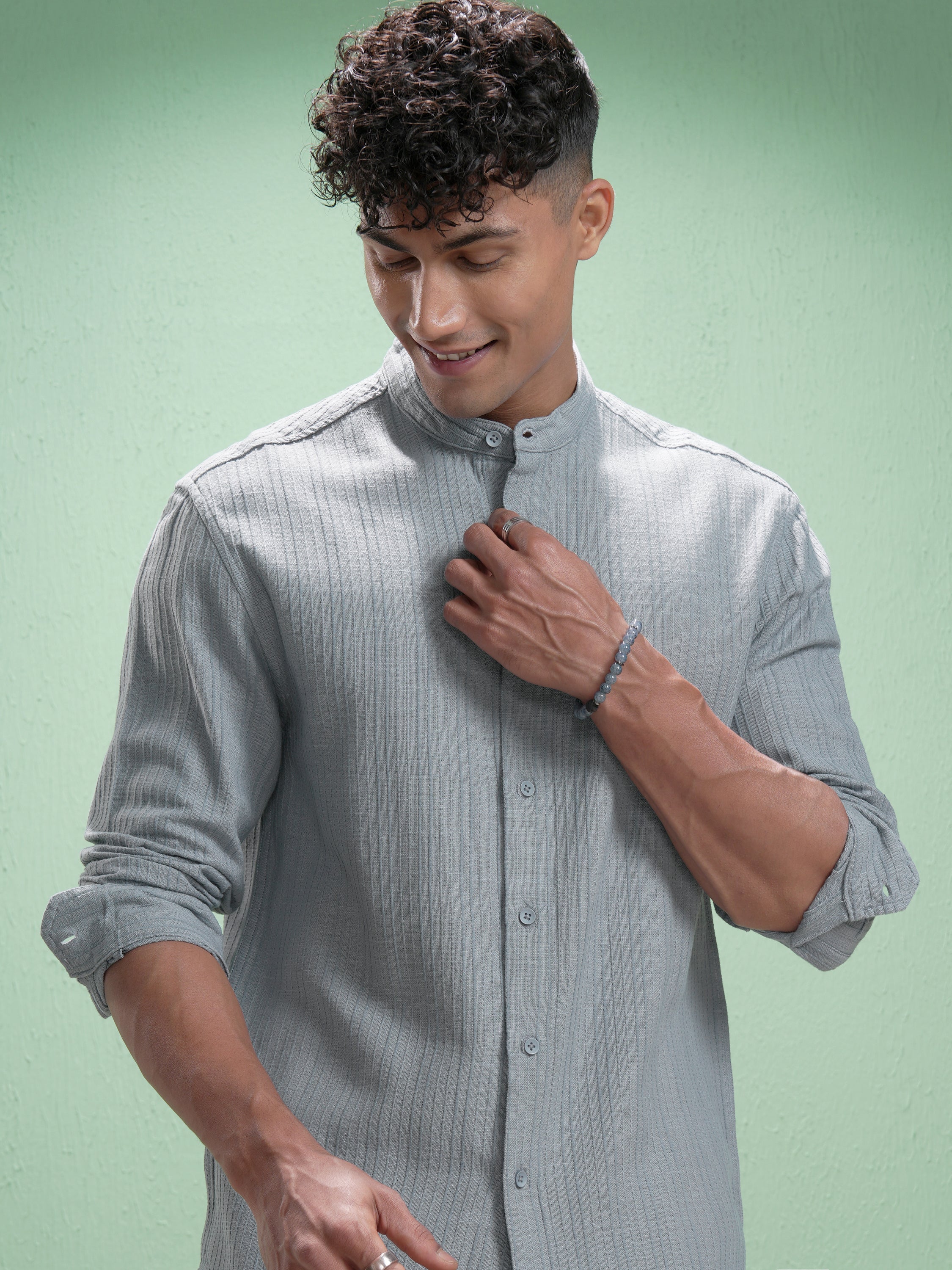 Highlander Men Grey Striped Relaxed Fit Casual Shirt - Grey - Image 1