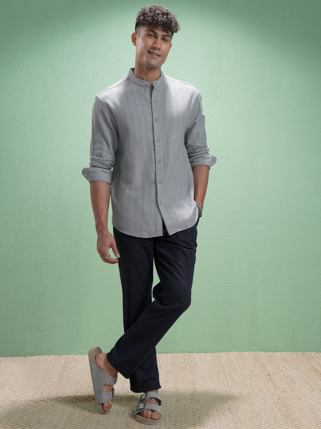 Highlander Men Grey Striped Relaxed Fit Casual Shirt - Grey - Image 2