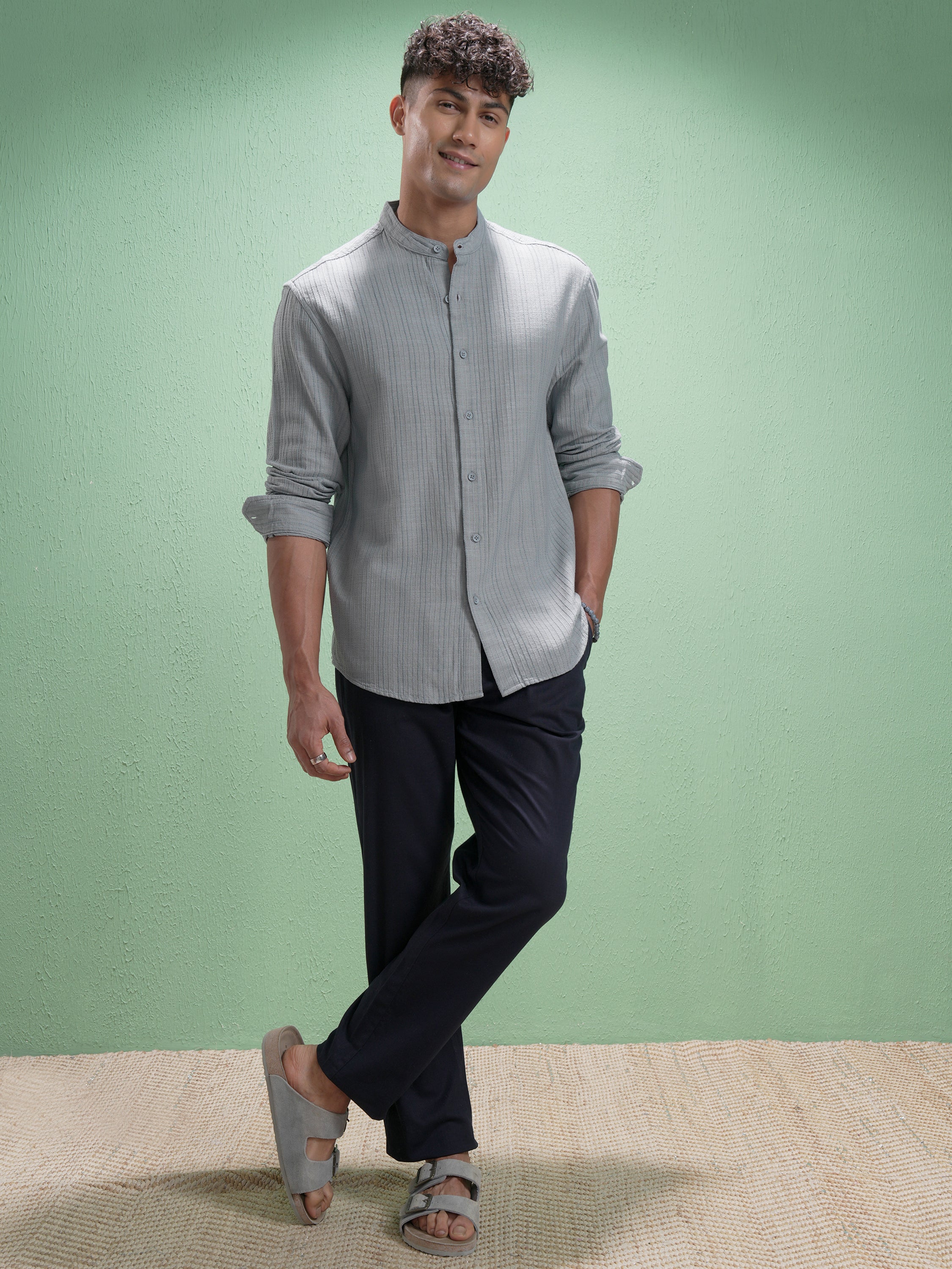 Highlander Men Grey Striped Relaxed Fit Casual Shirt - Grey - Image 2